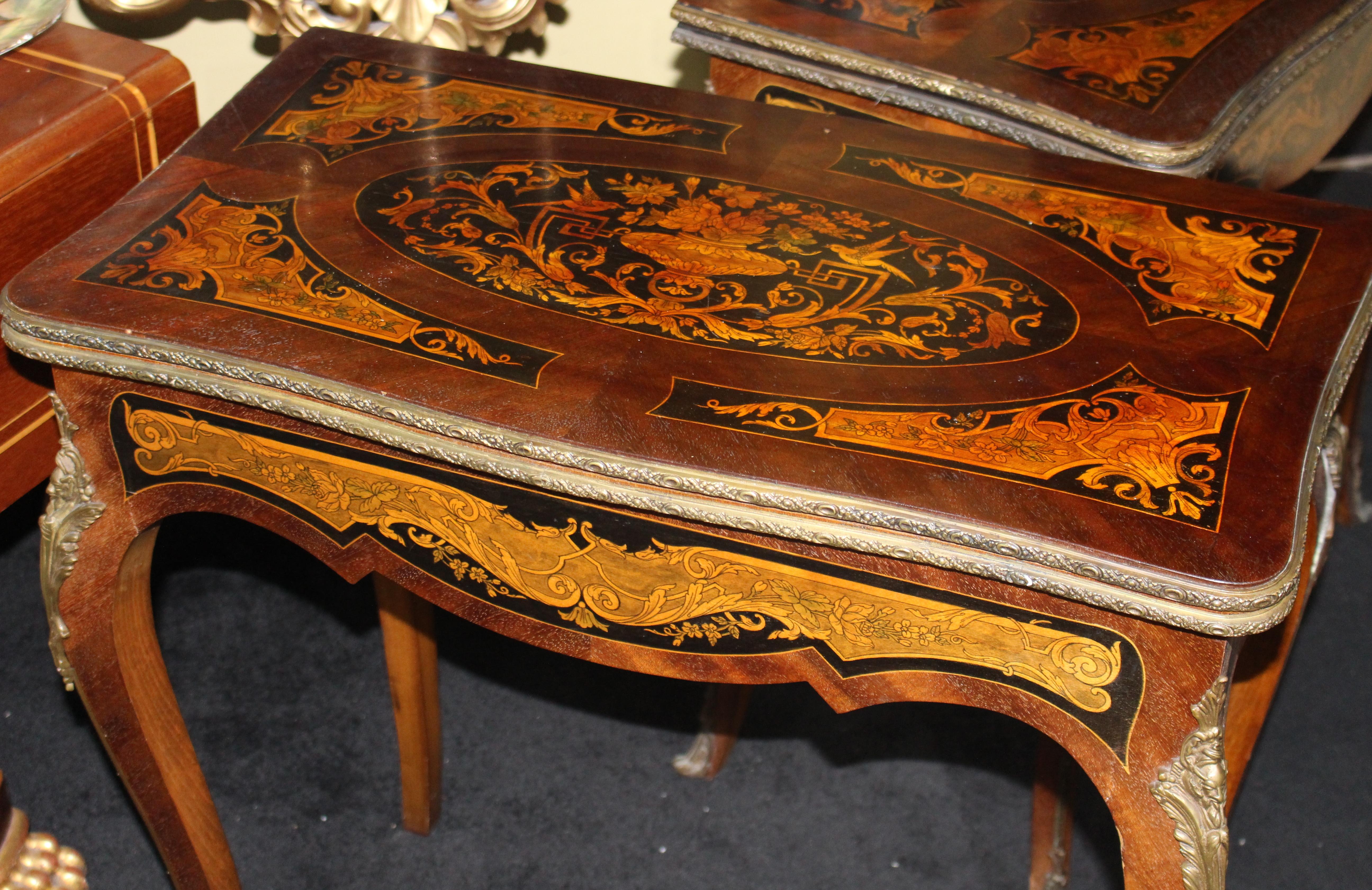 19th Century Pair of Heavily Inlaid Victorian Card Tables For Sale