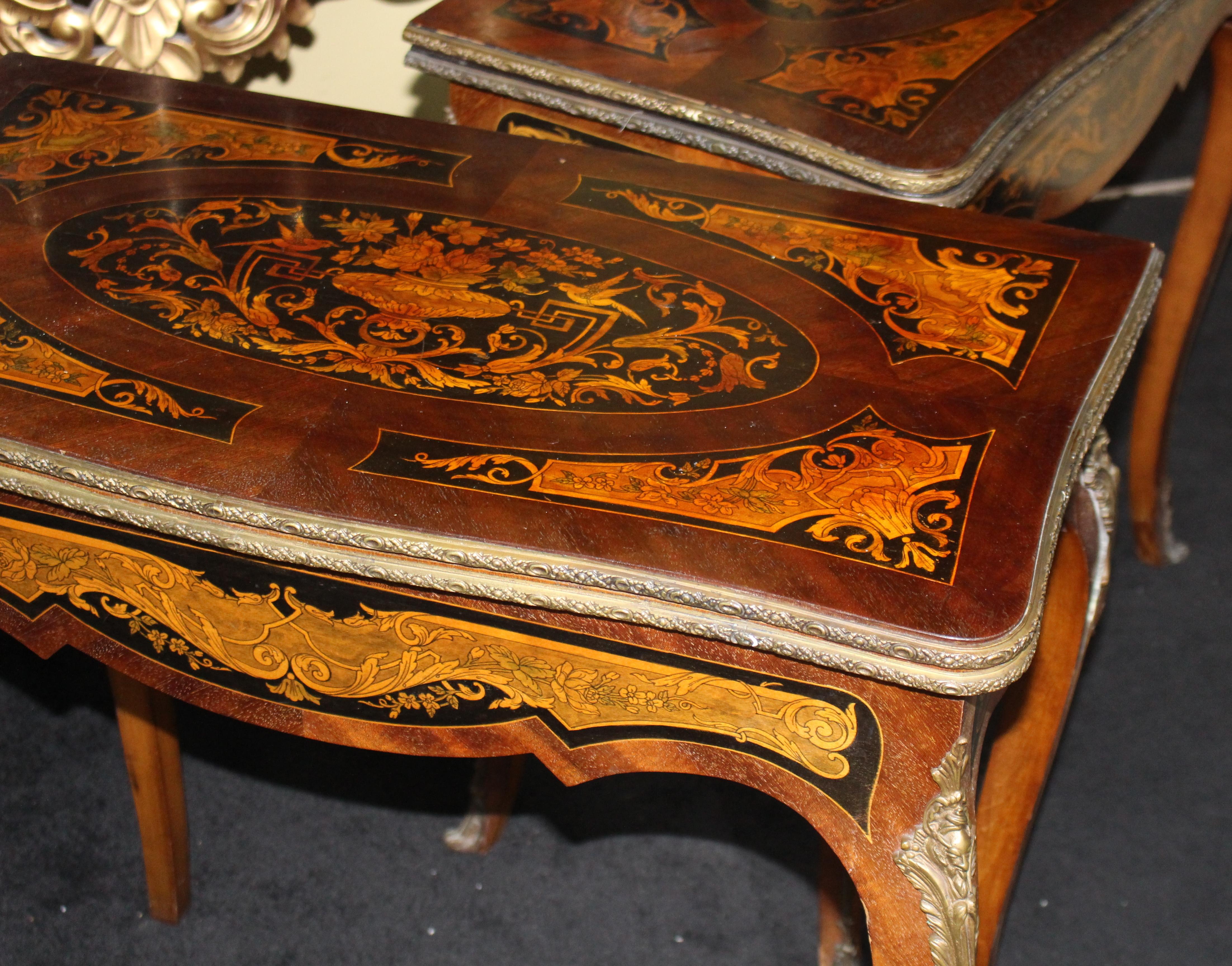 Pair of Heavily Inlaid Victorian Card Tables For Sale 1
