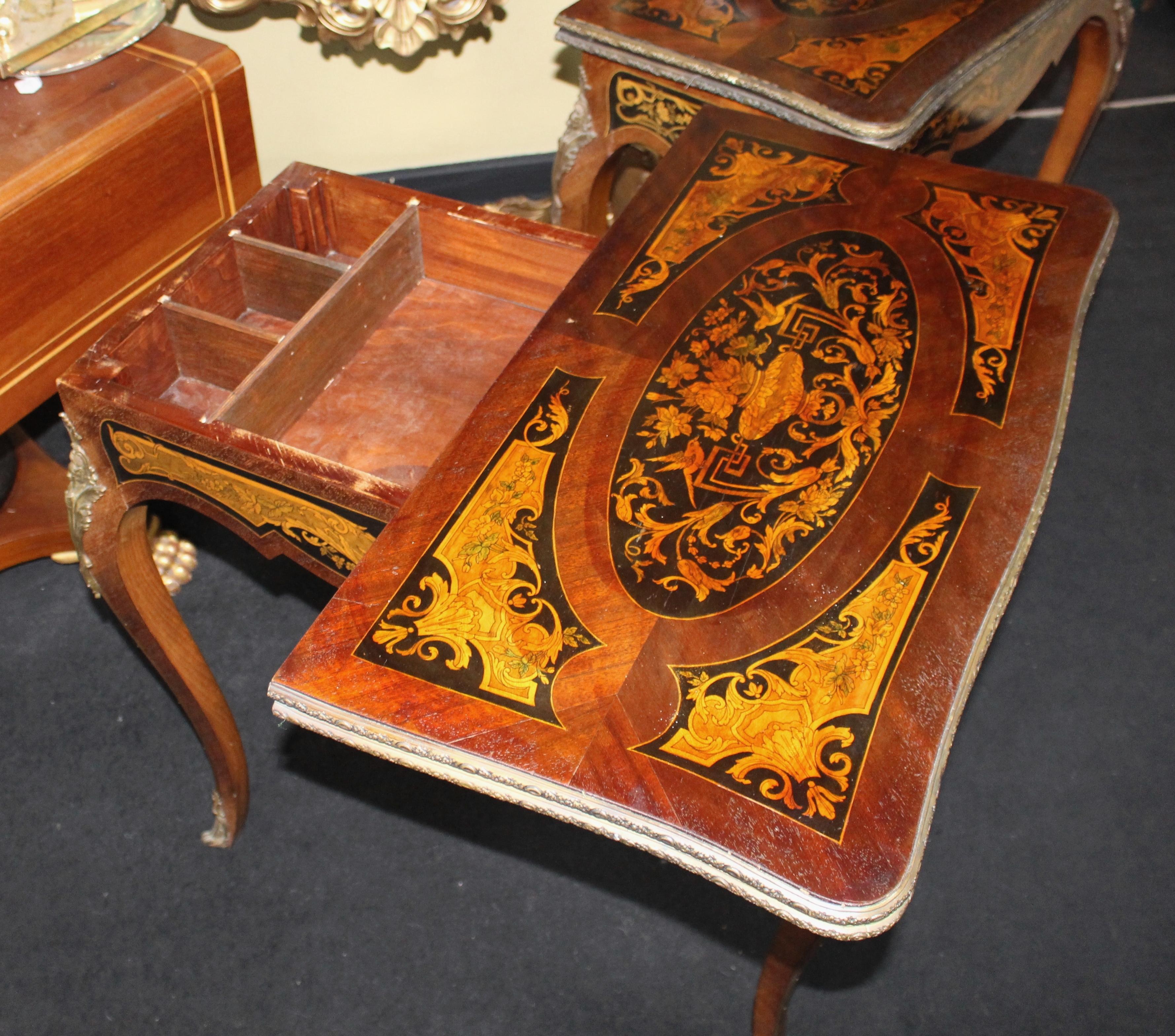 Pair of Heavily Inlaid Victorian Card Tables For Sale 2
