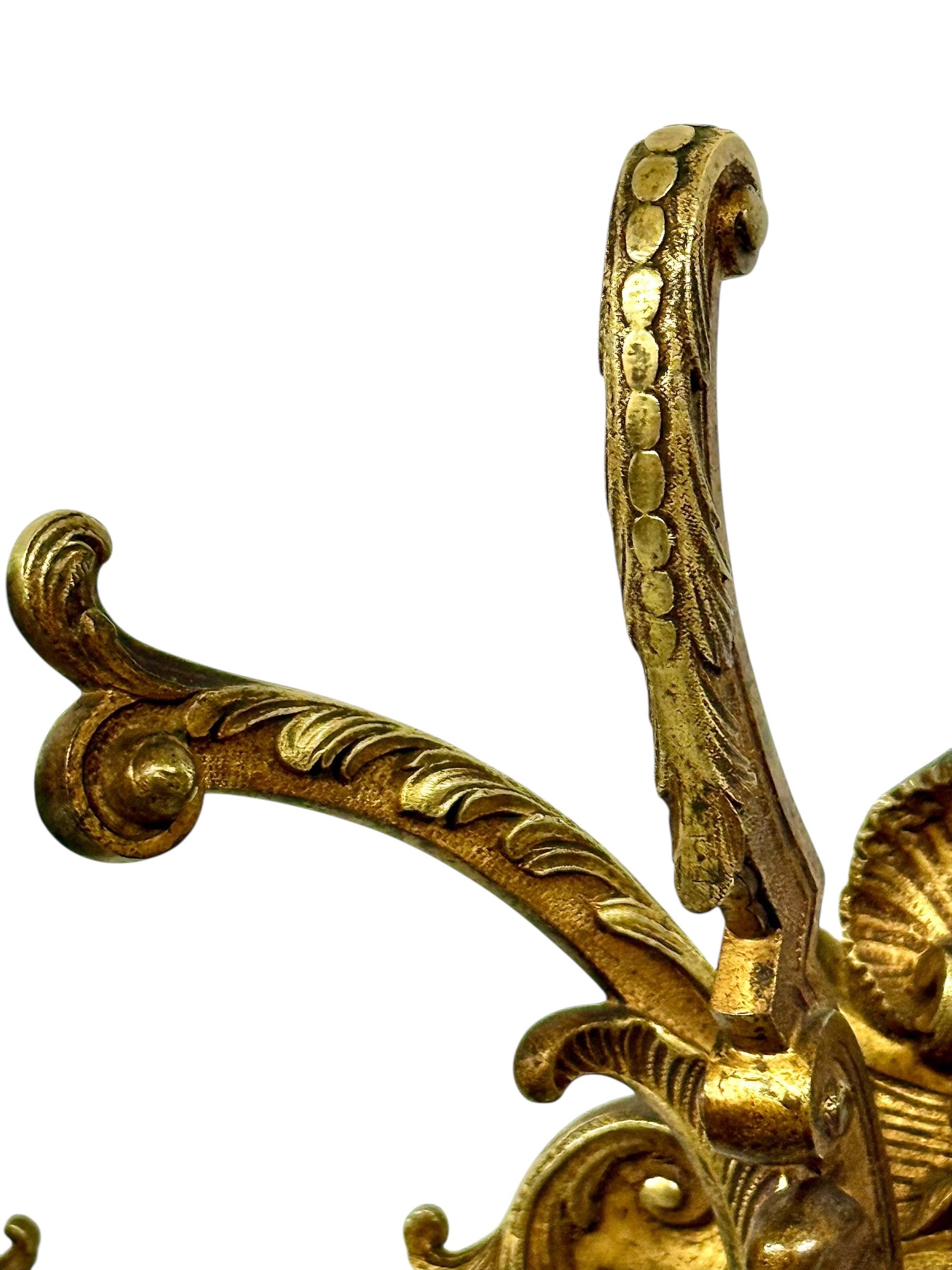 Coppia di pesanti appendiabiti da parete in bronzo dorato francese del XIX secolo in vendita 11