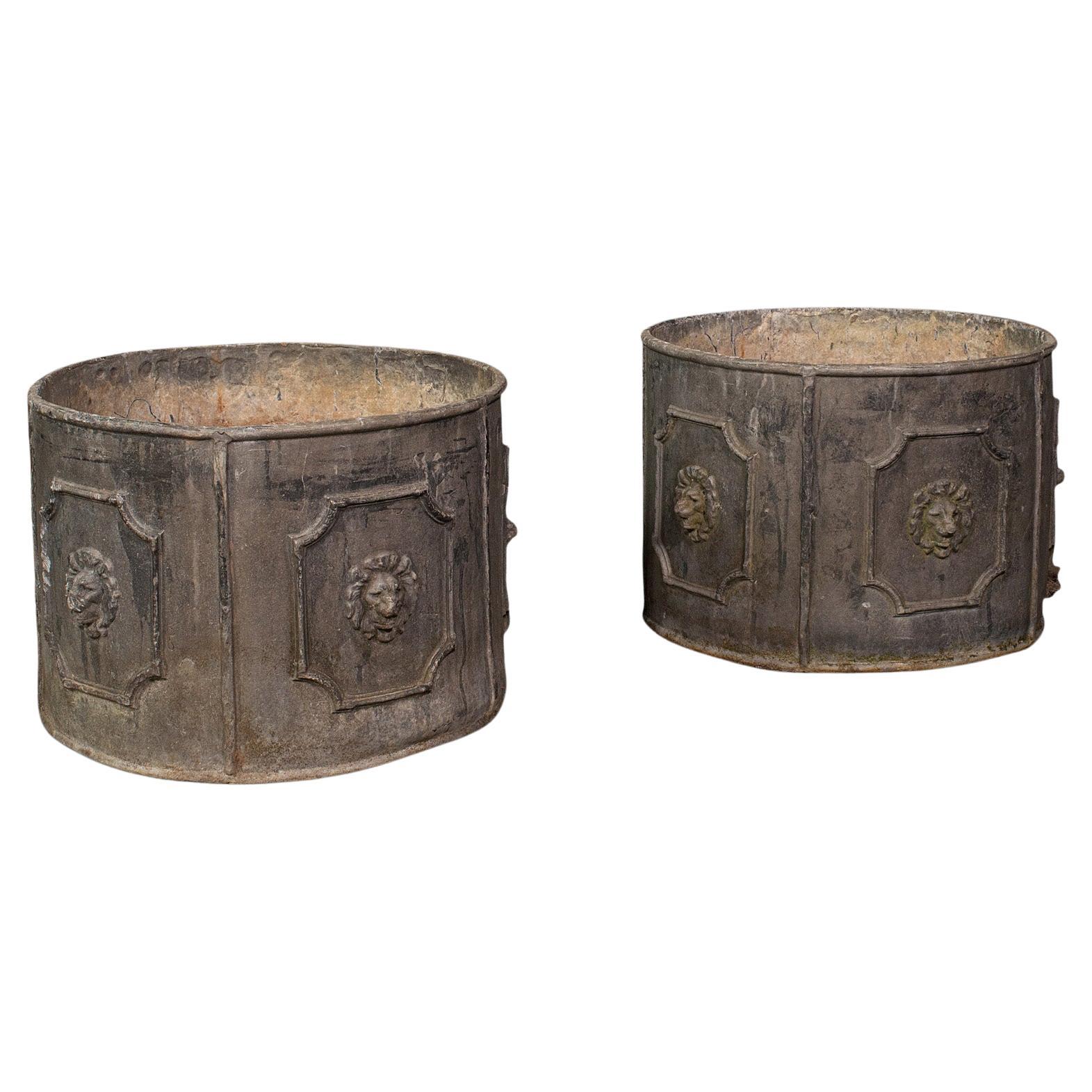 Pair Of Heavy Antique Planters, English, Lead, Planting Pot, Victorian, C.1850 For Sale