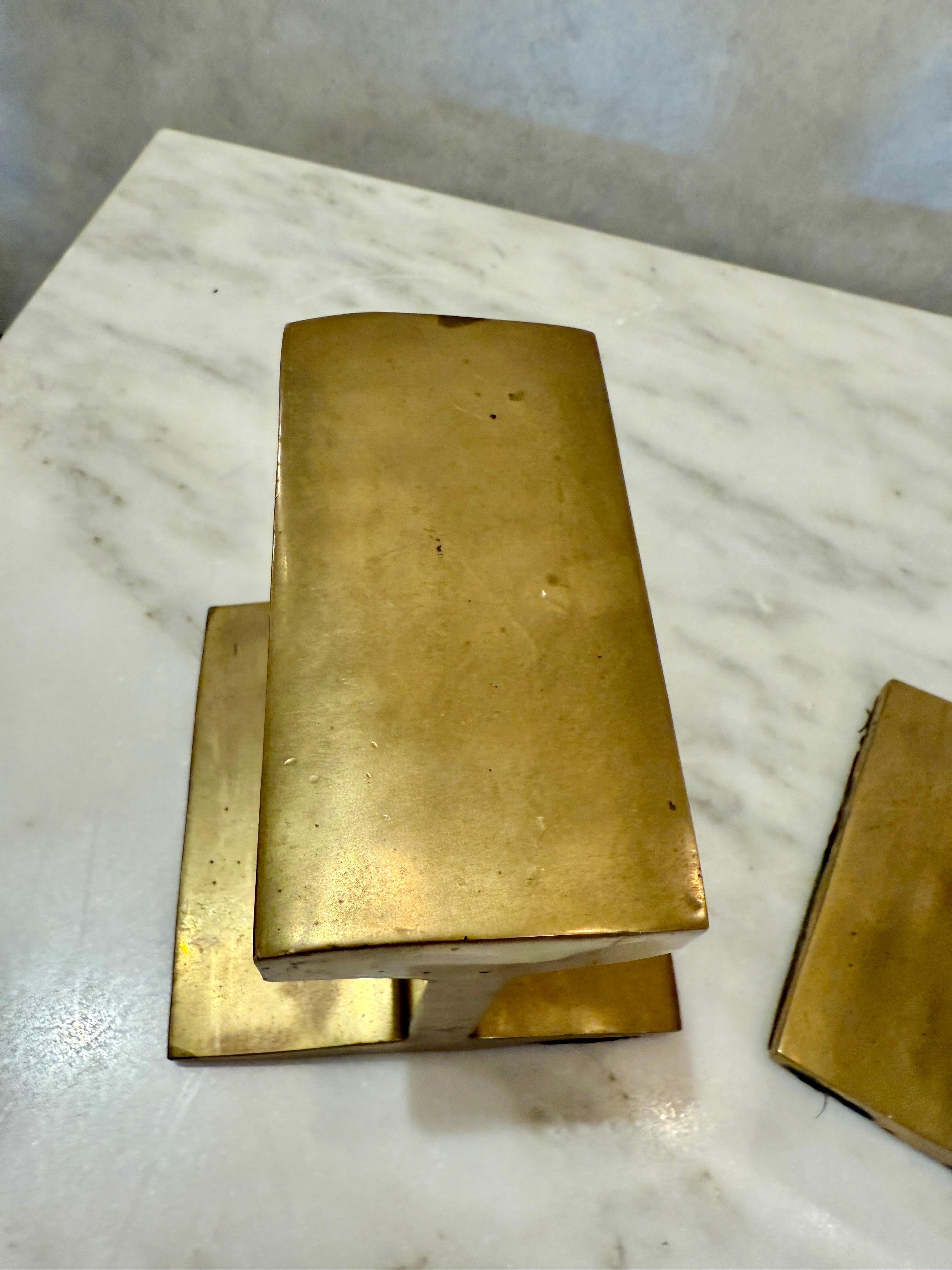 Industrial Pair of Heavy Brass I-Beam Bookends