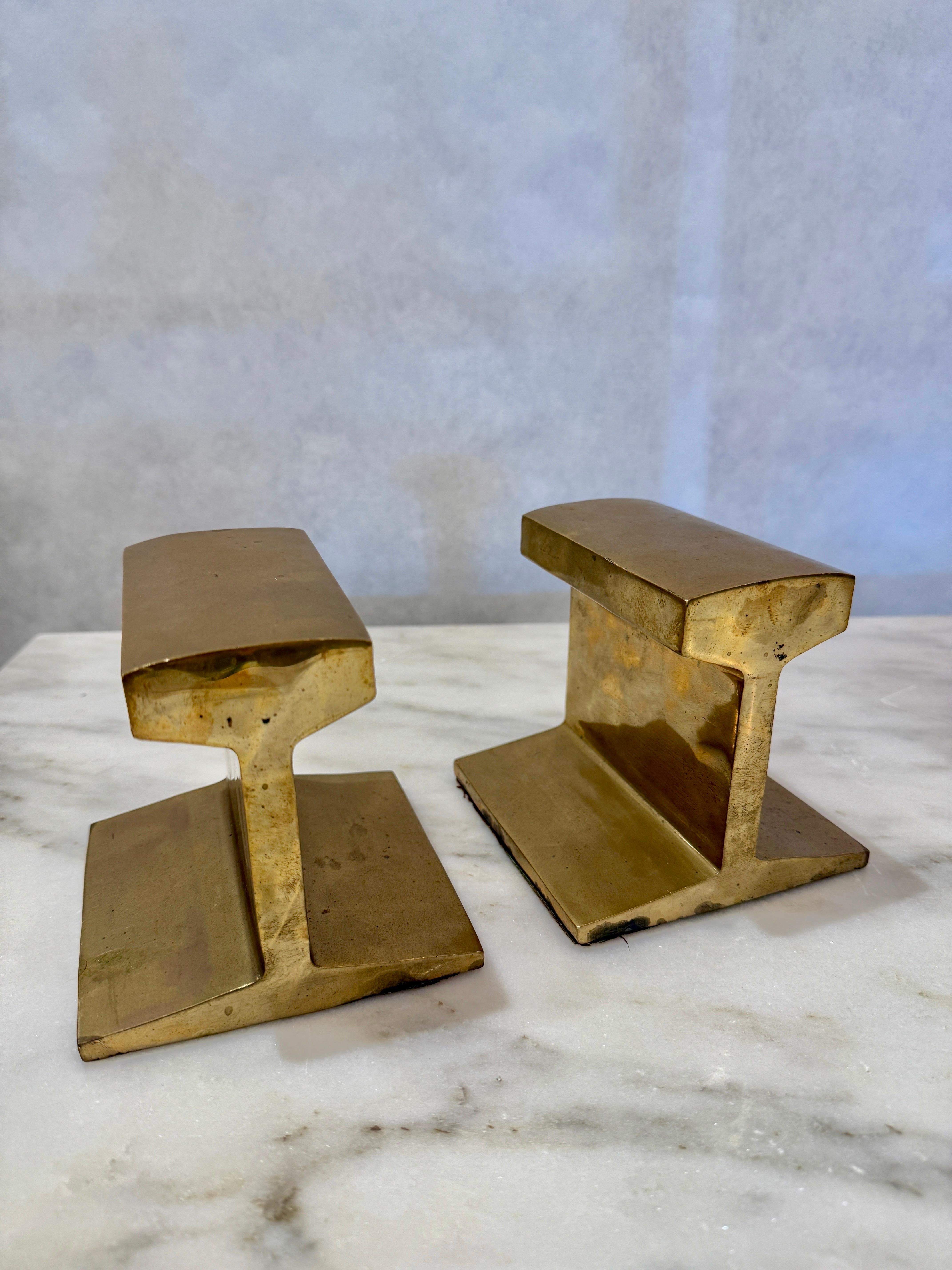 American Pair of Heavy Brass I-Beam Bookends
