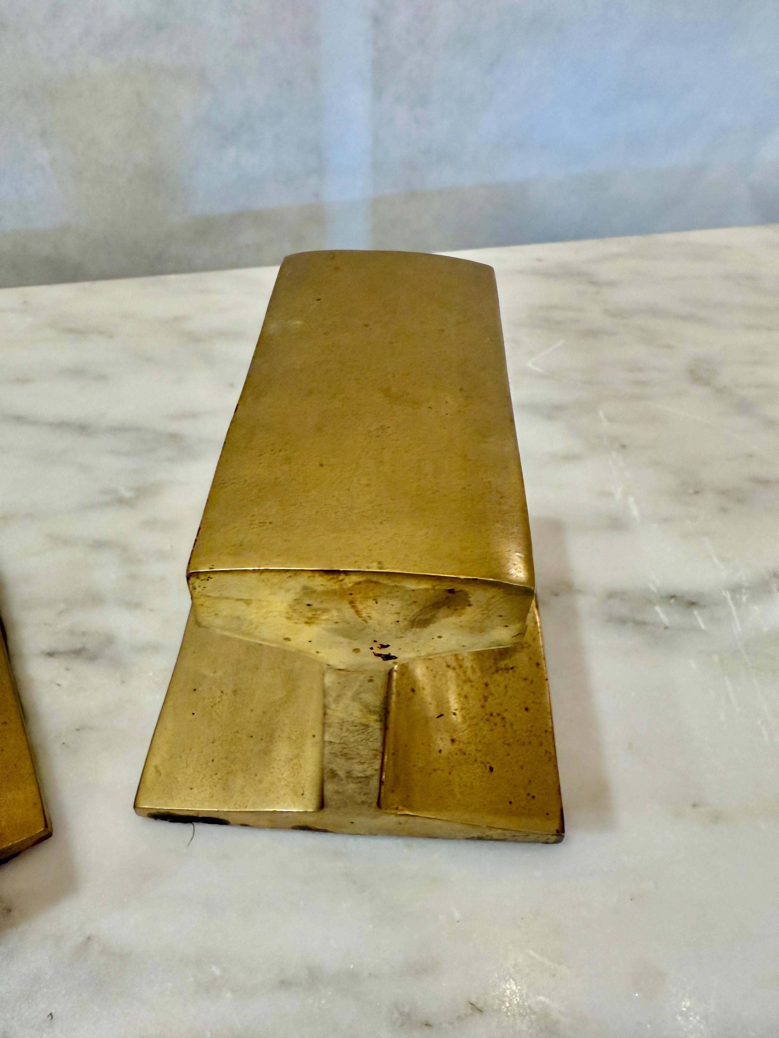 Mid-20th Century Pair of Heavy Brass I-Beam Bookends