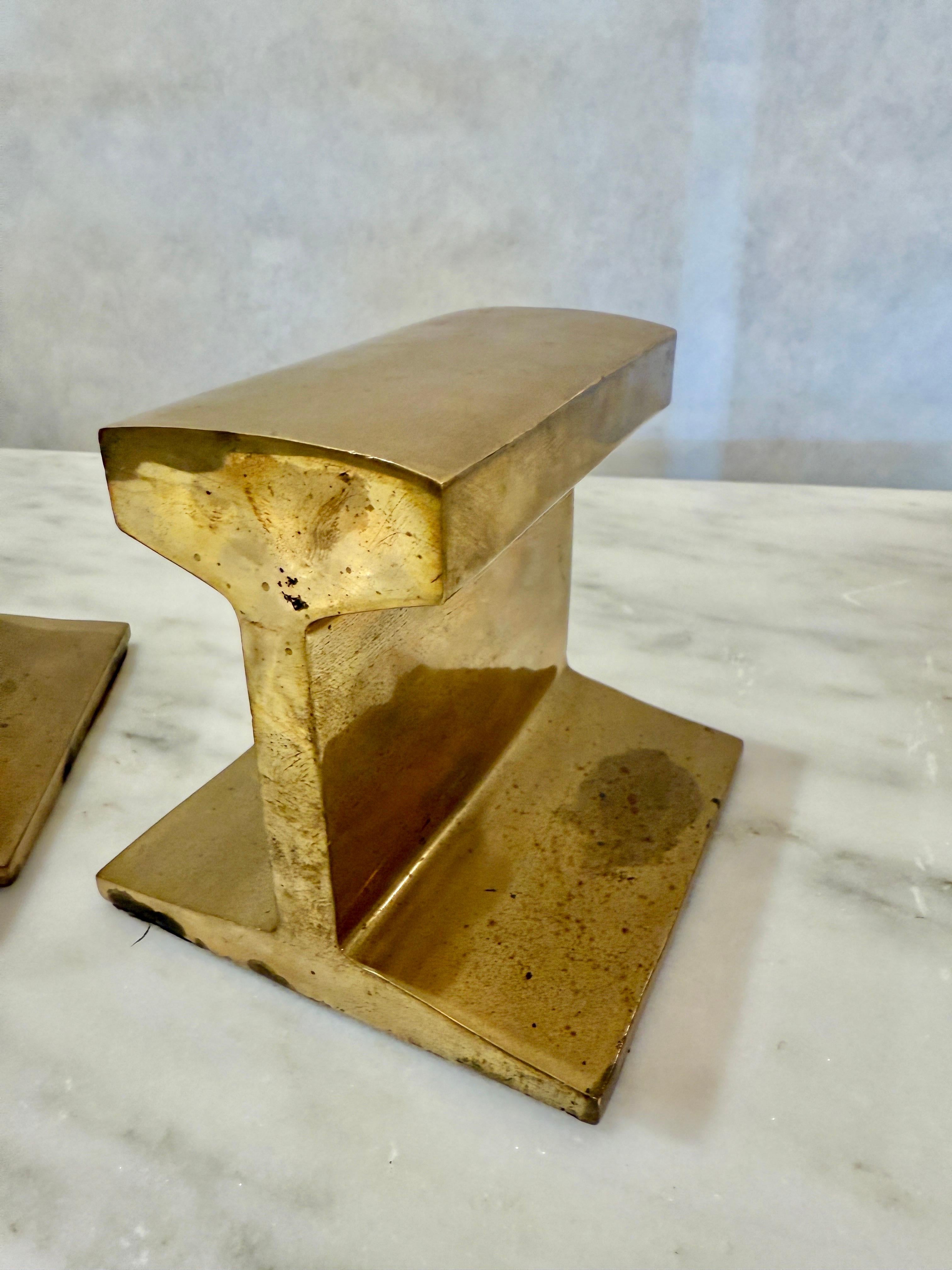 Pair of Heavy Brass I-Beam Bookends 1