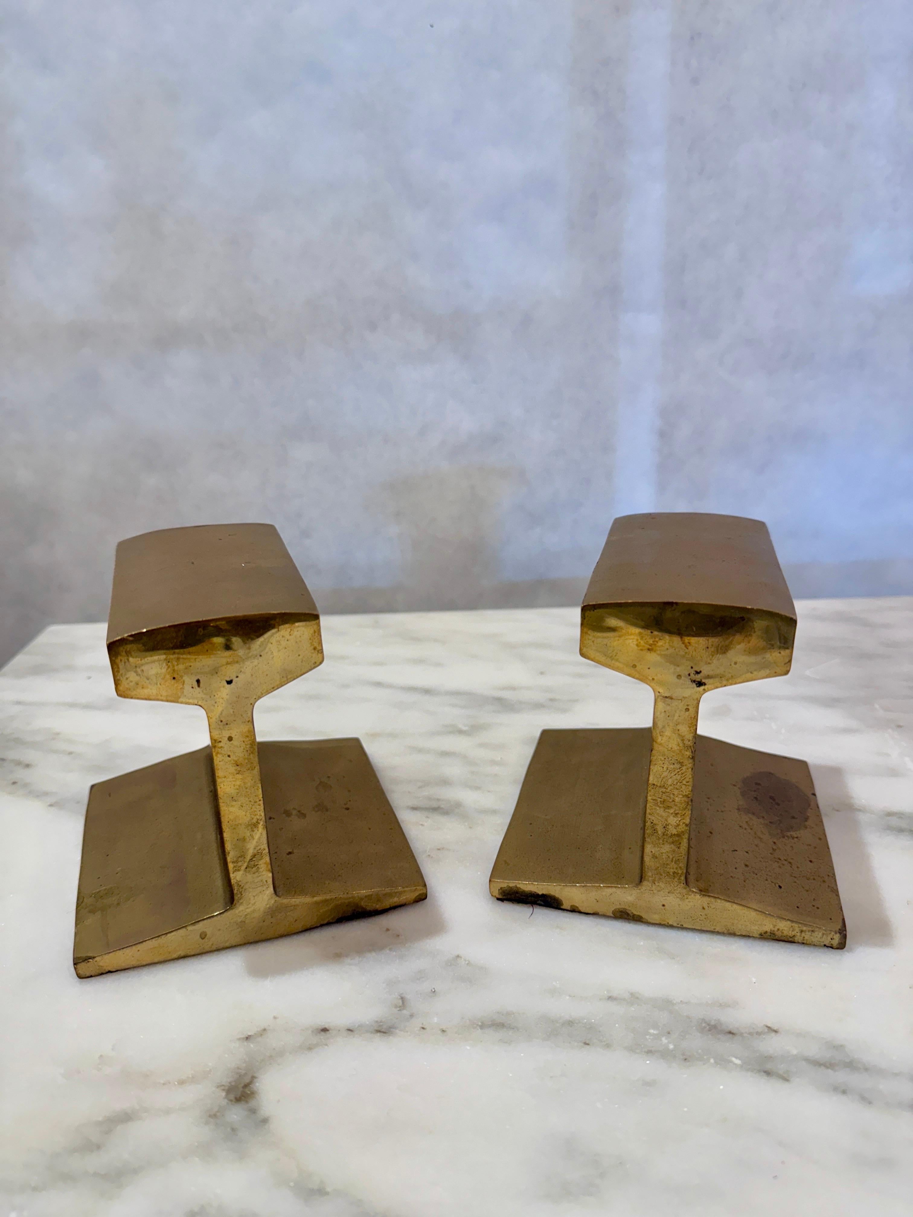 Pair of Heavy Brass I-Beam Bookends 2