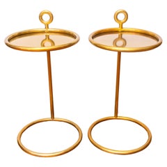 Pair of Heavy Brass Round Side Tables