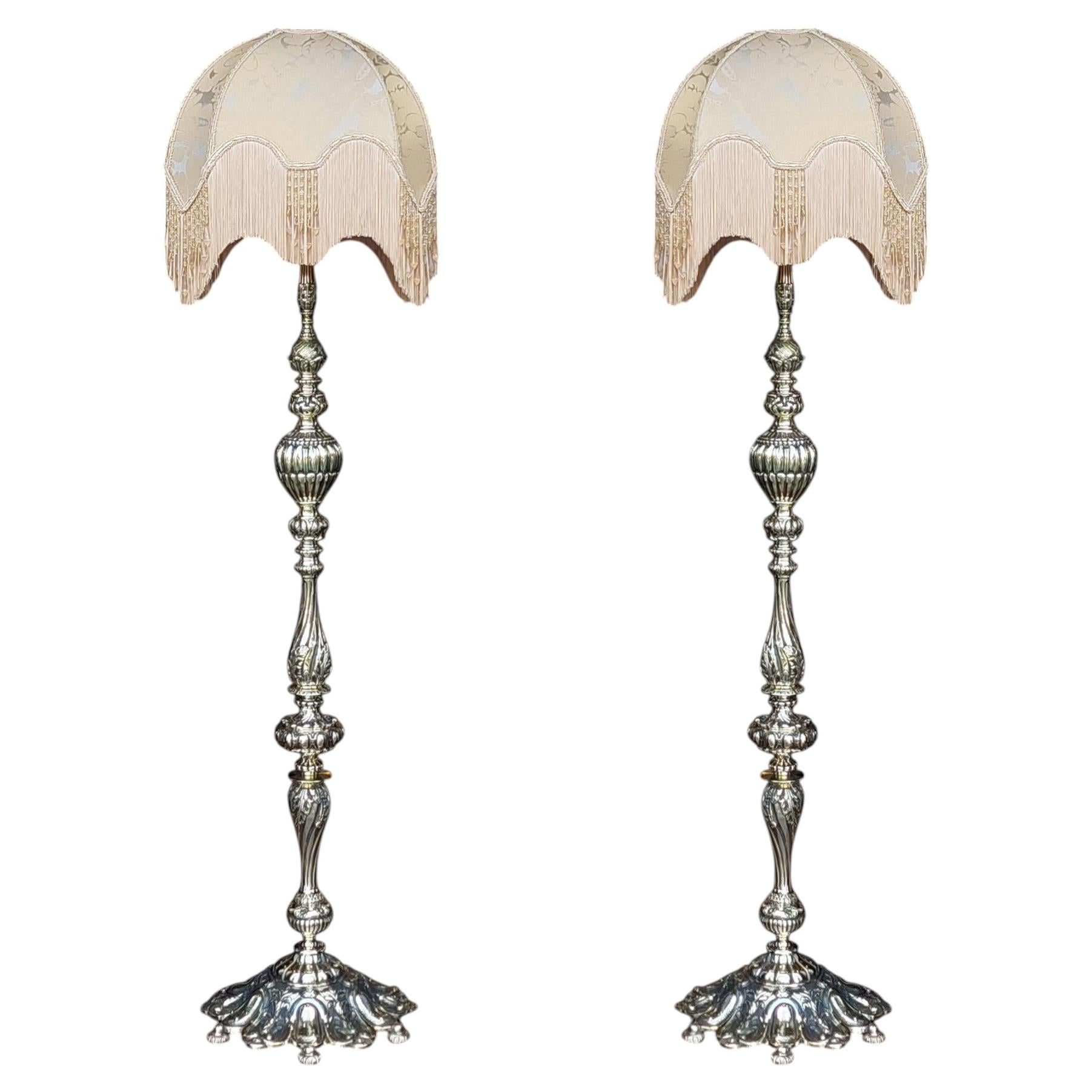 Pair of Heavy Brass Standard Lamps For Sale
