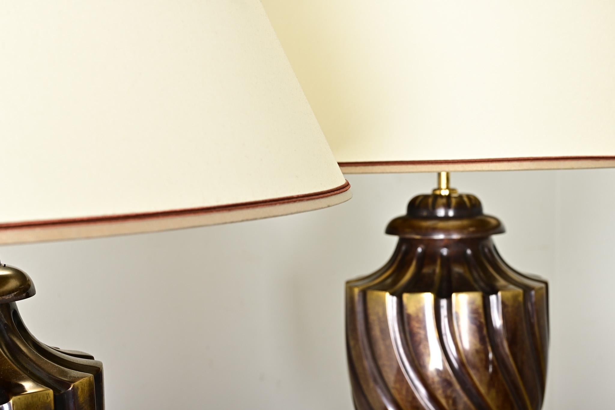 Pair of Heavy Brass Urn Table Lamps For Sale 4