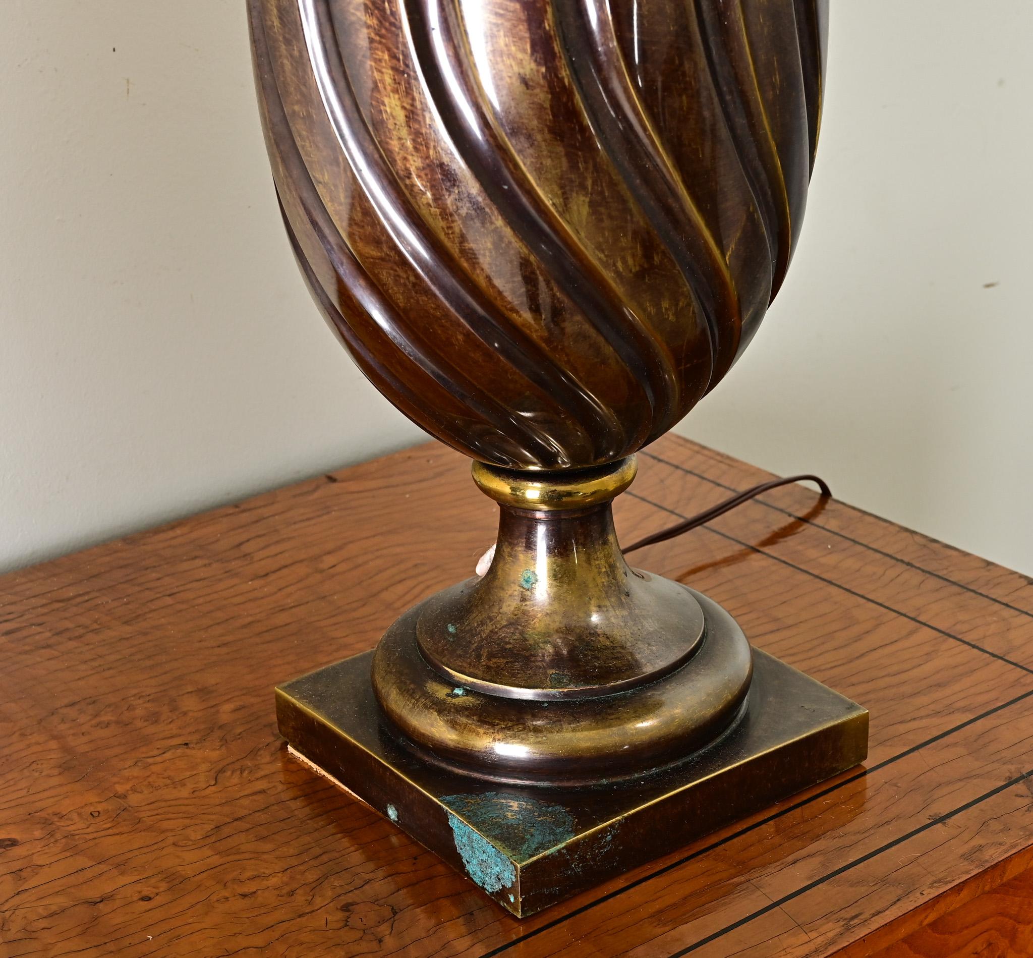 Pair of Heavy Brass Urn Table Lamps For Sale 9