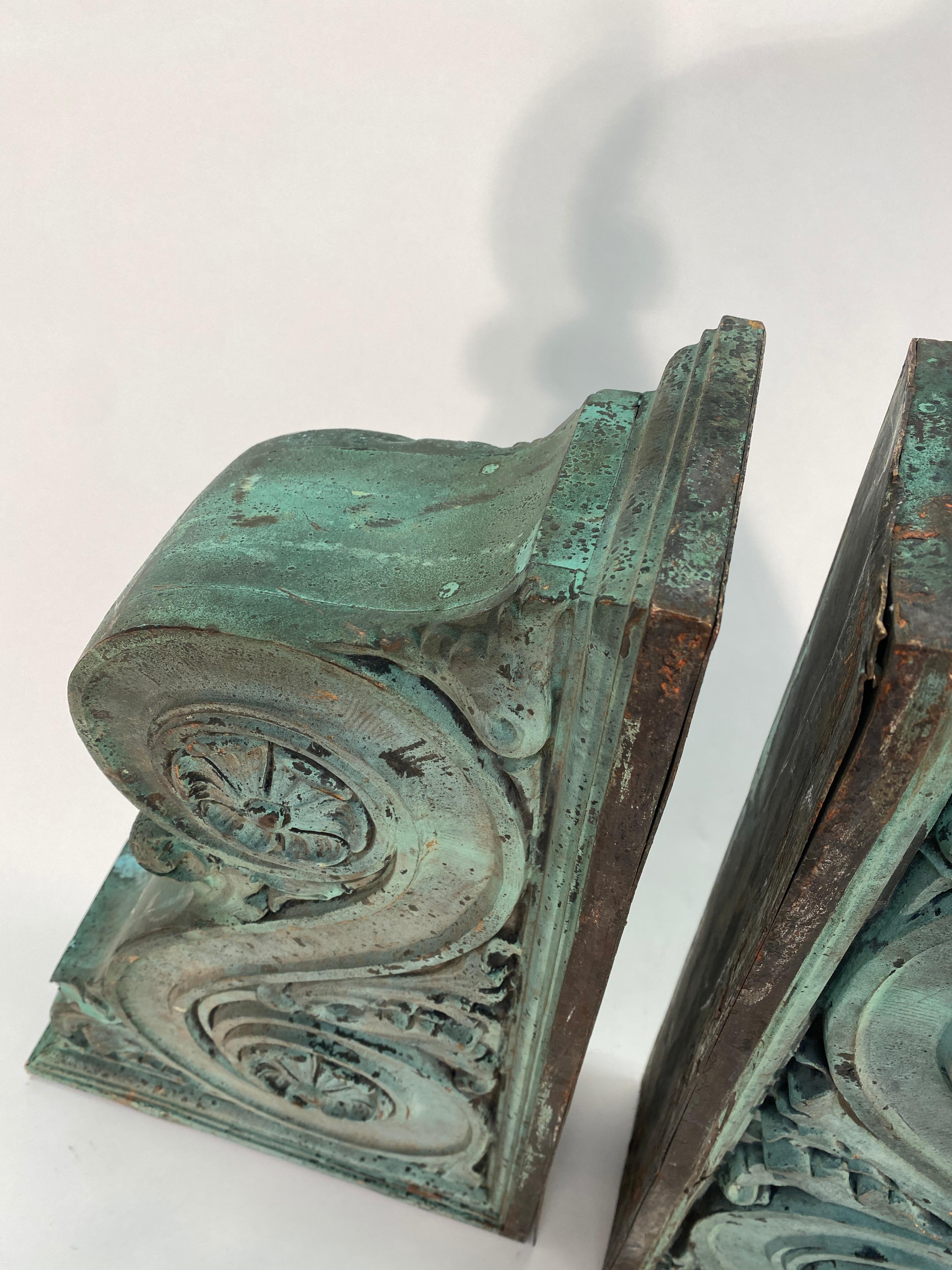 Patinated Pair of Heavy Bronze Architectural Corbels