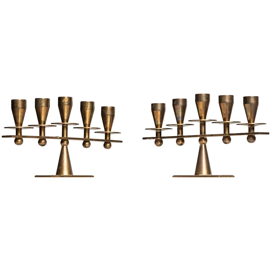 Pair of Heavy Candlesticks in Brass Produced by Kara in Denmark