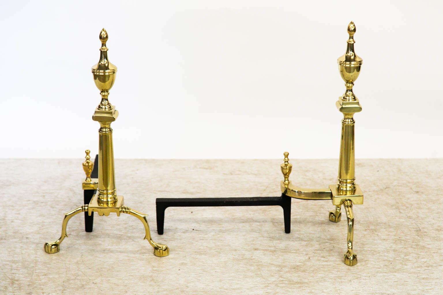 Central American Pair of Heavy Cast Brass Andirons For Sale