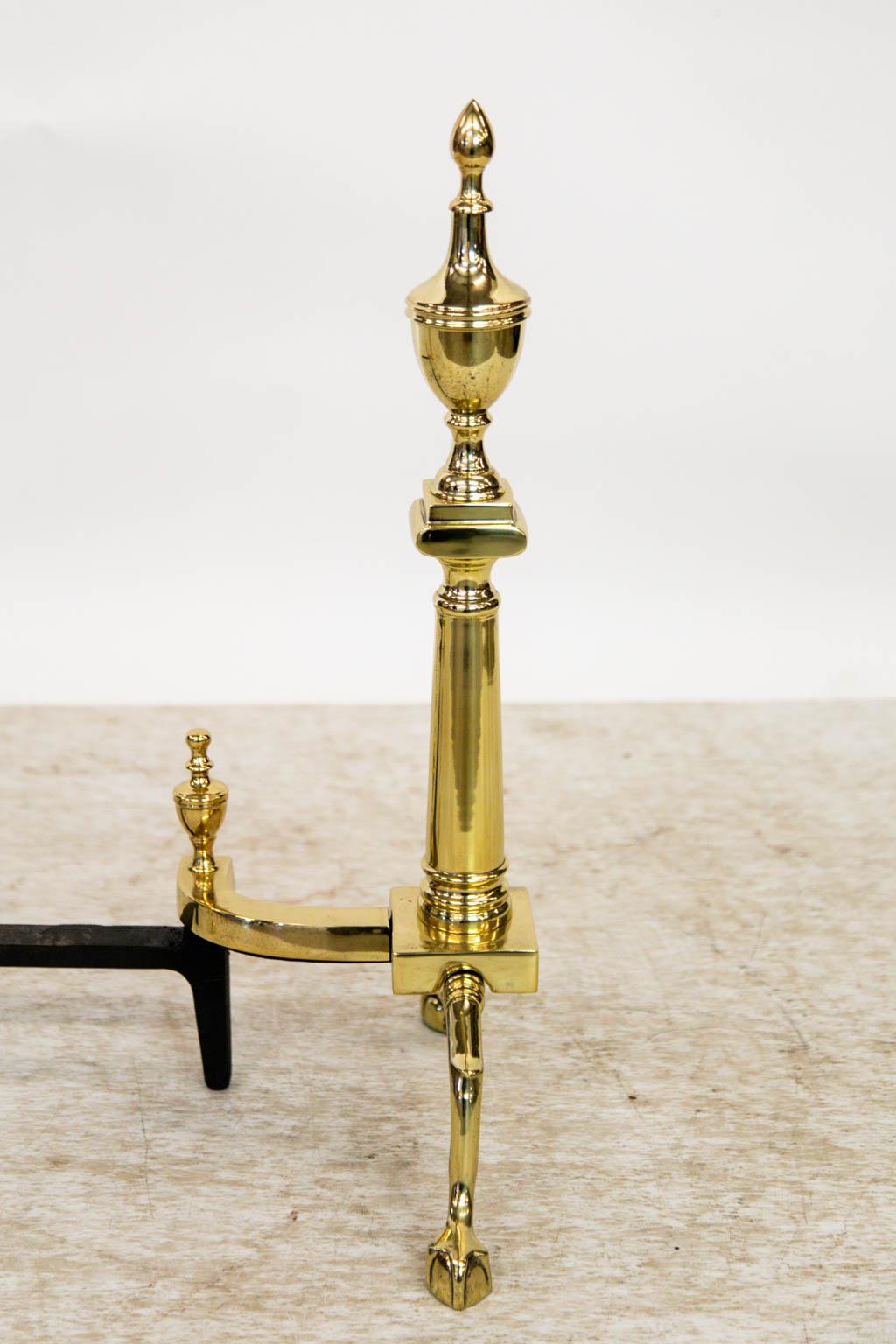 Pair of Heavy Cast Brass Andirons For Sale 2