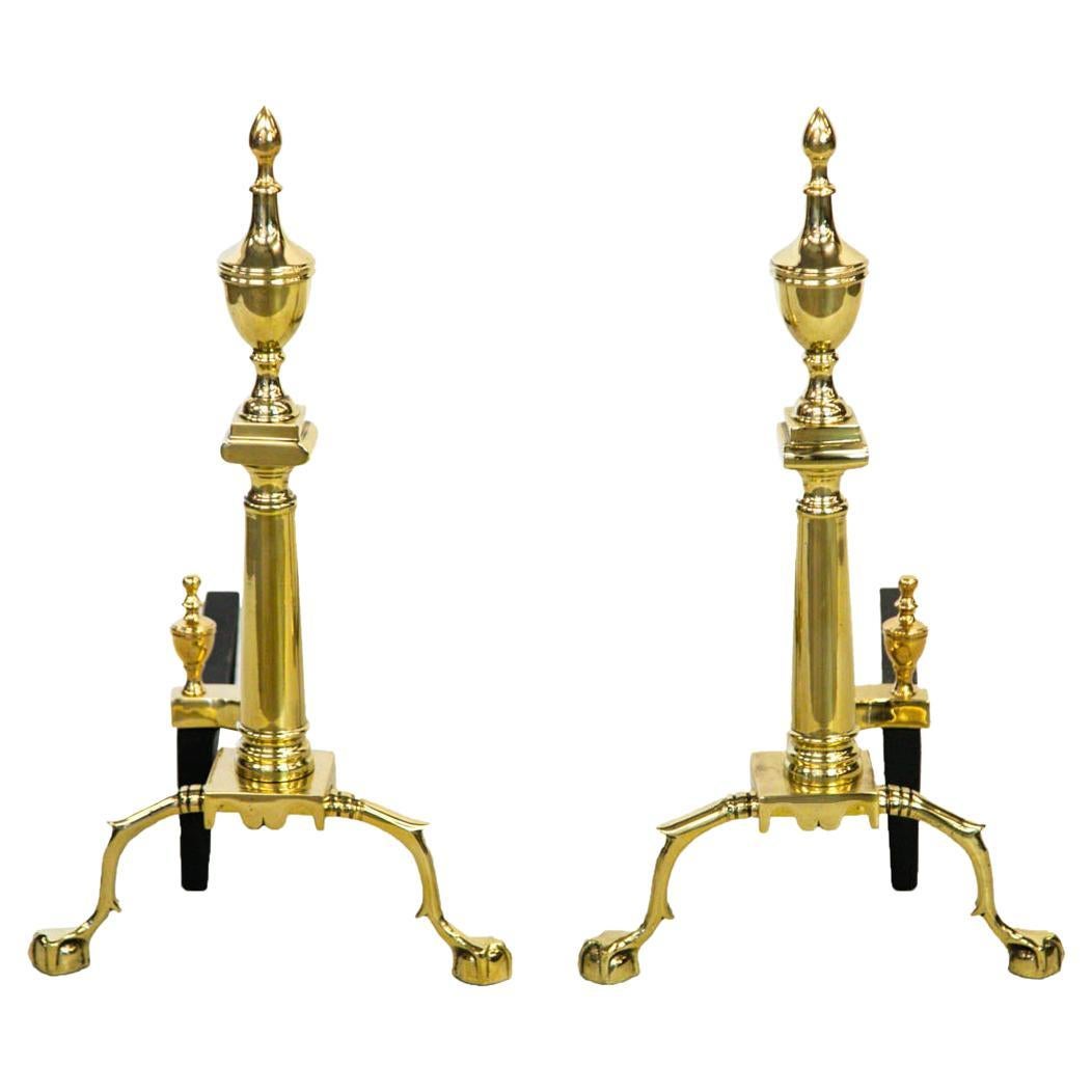 Pair of Heavy Cast Brass Andirons For Sale