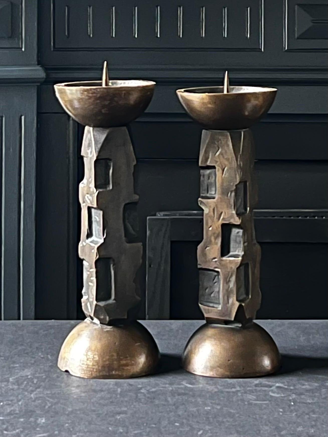 Pair of Heavy Cast Bronze Candleholders 4