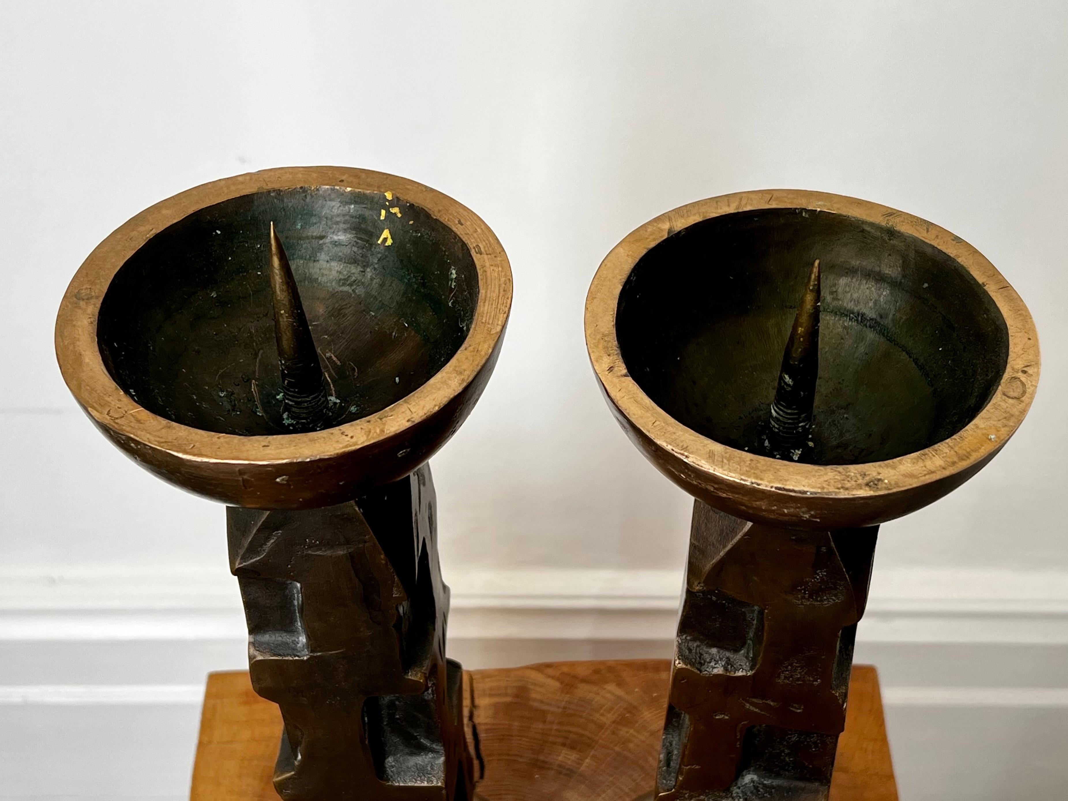Pair of Heavy Cast Bronze Candleholders 1