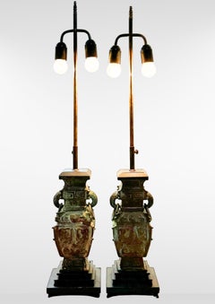 Pair of Heavy Cast Bronze Lamps in The Manner of James Mont
