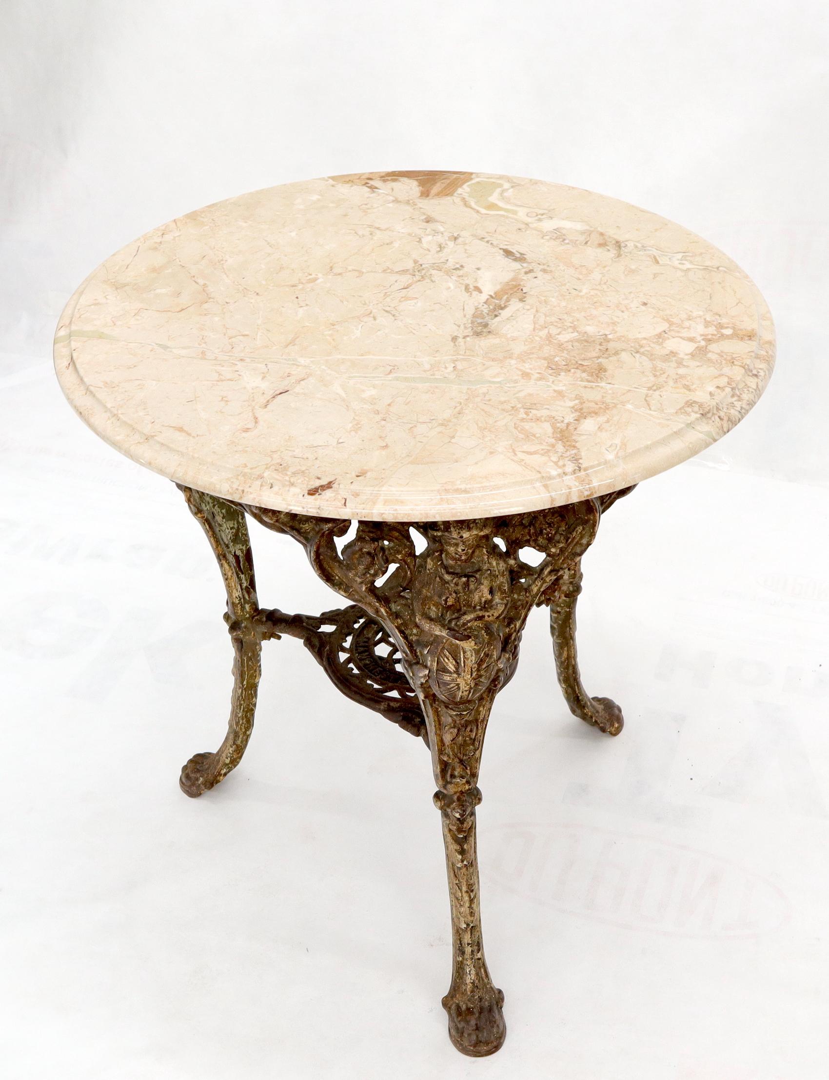 19th Century Pair of Heavy Cast Iron Bases Marble Tops Cafe Center Guéridon Tables For Sale