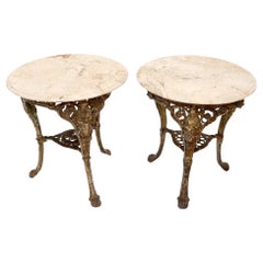 Used Pair of Heavy Cast Iron Bases Marble Tops Cafe Center Guéridon Tables