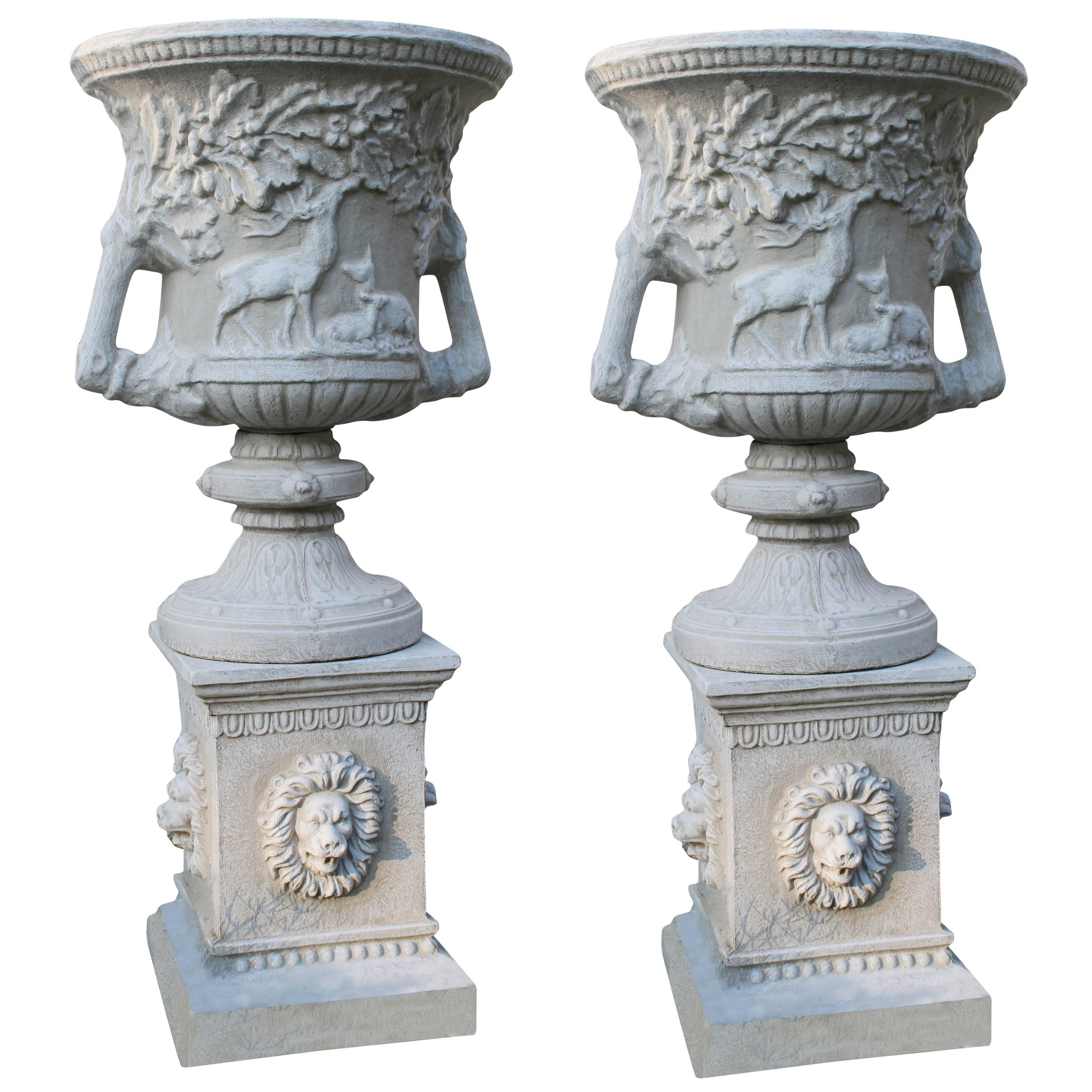 Pair of Heavy Classical Style Garden Urns For Sale