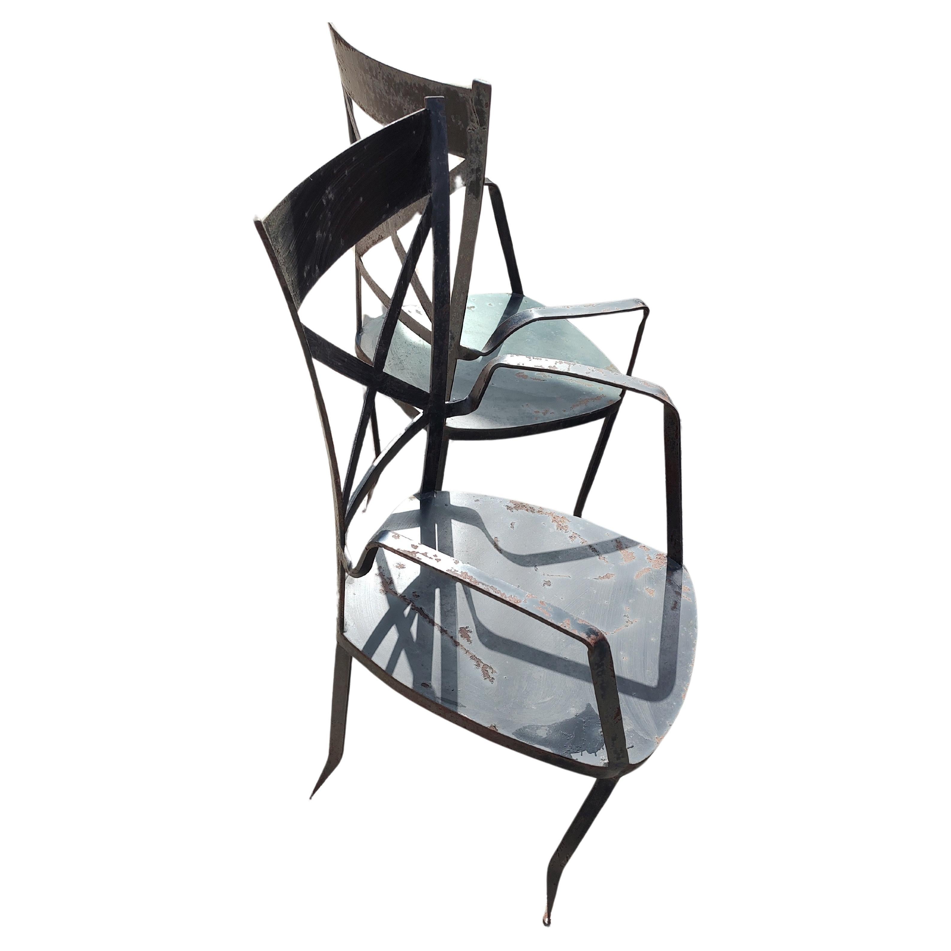 Hand-Crafted Pair of Heavy Duty High Quality Iron Modern Sculptural Garden Patio Armchairs   For Sale