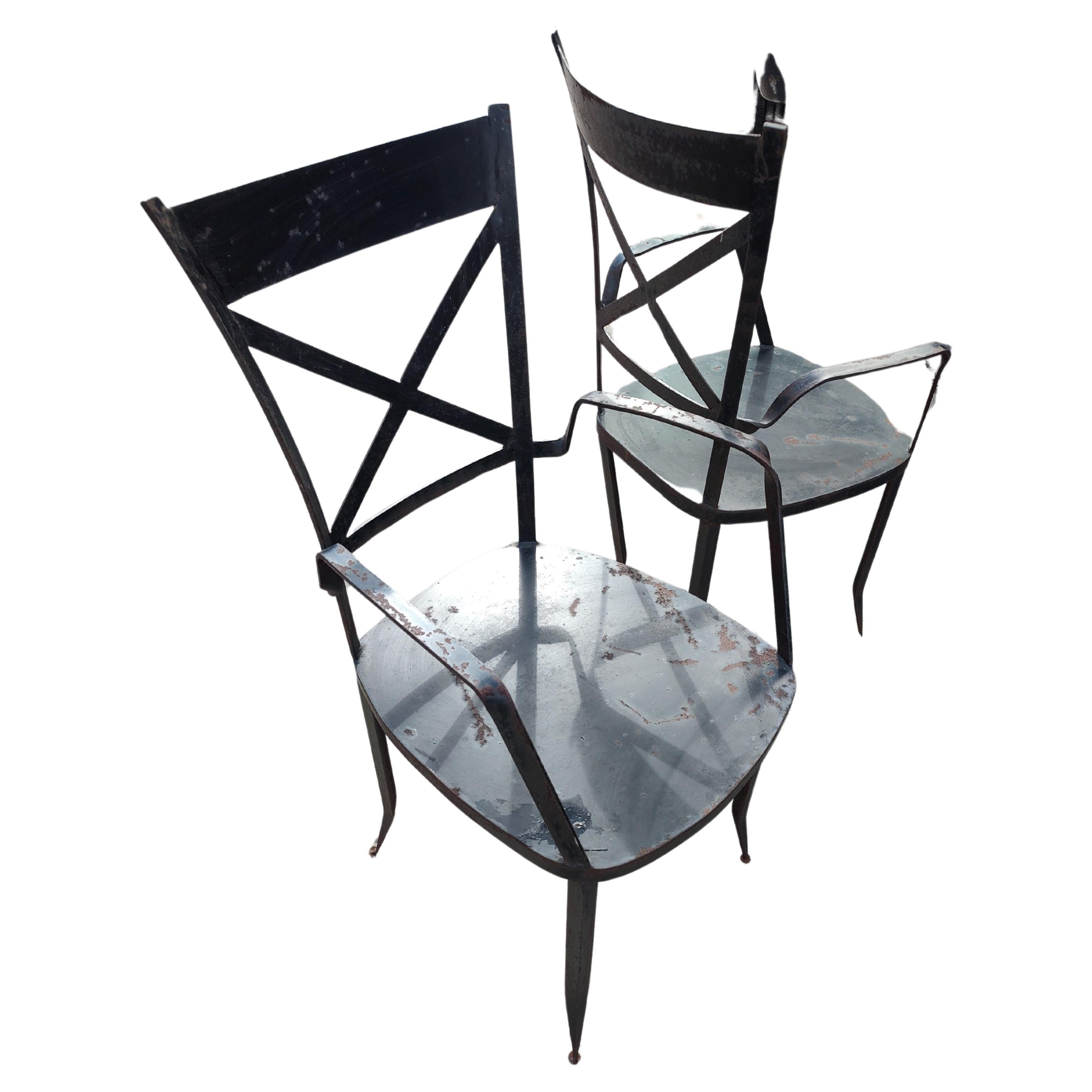 Late 20th Century Pair of Heavy Duty High Quality Iron Modern Sculptural Garden Patio Armchairs   For Sale