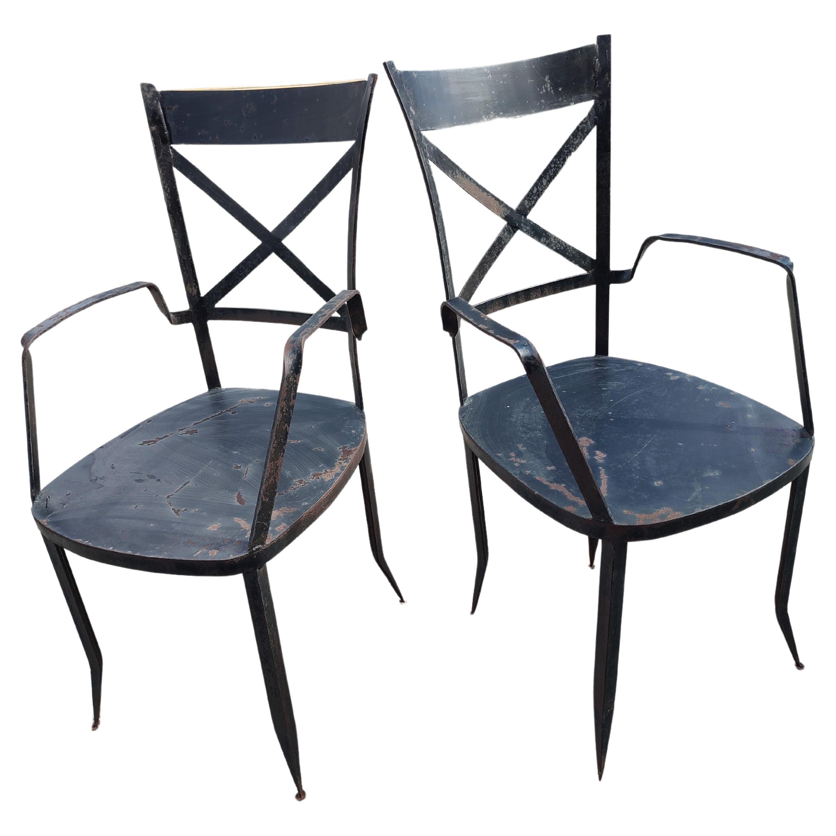 Pair of Heavy Duty High Quality Iron Modern Sculptural Garden Patio Armchairs  