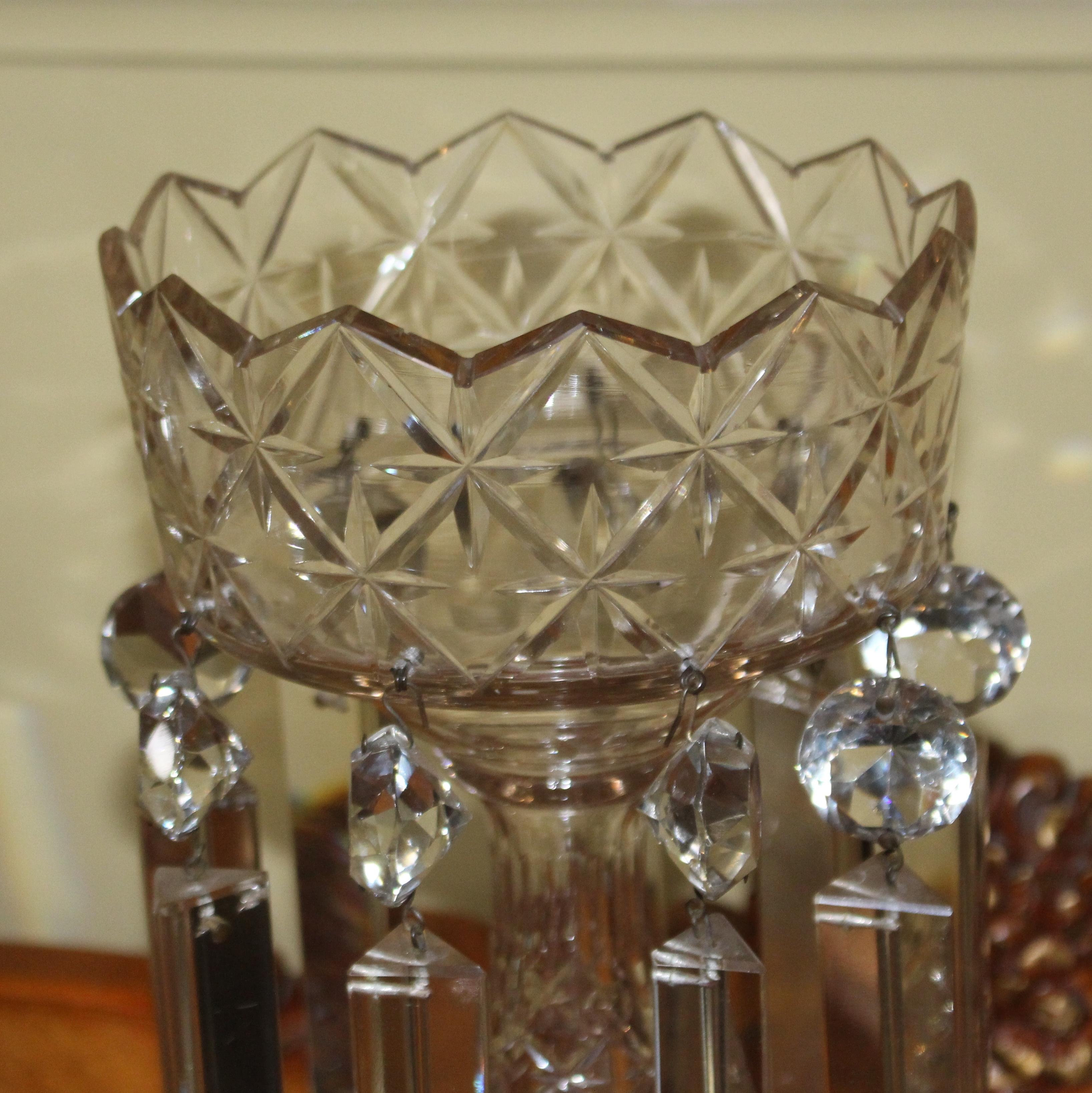 British Pair of Heavy Georgian Cut Glass Lustres For Sale