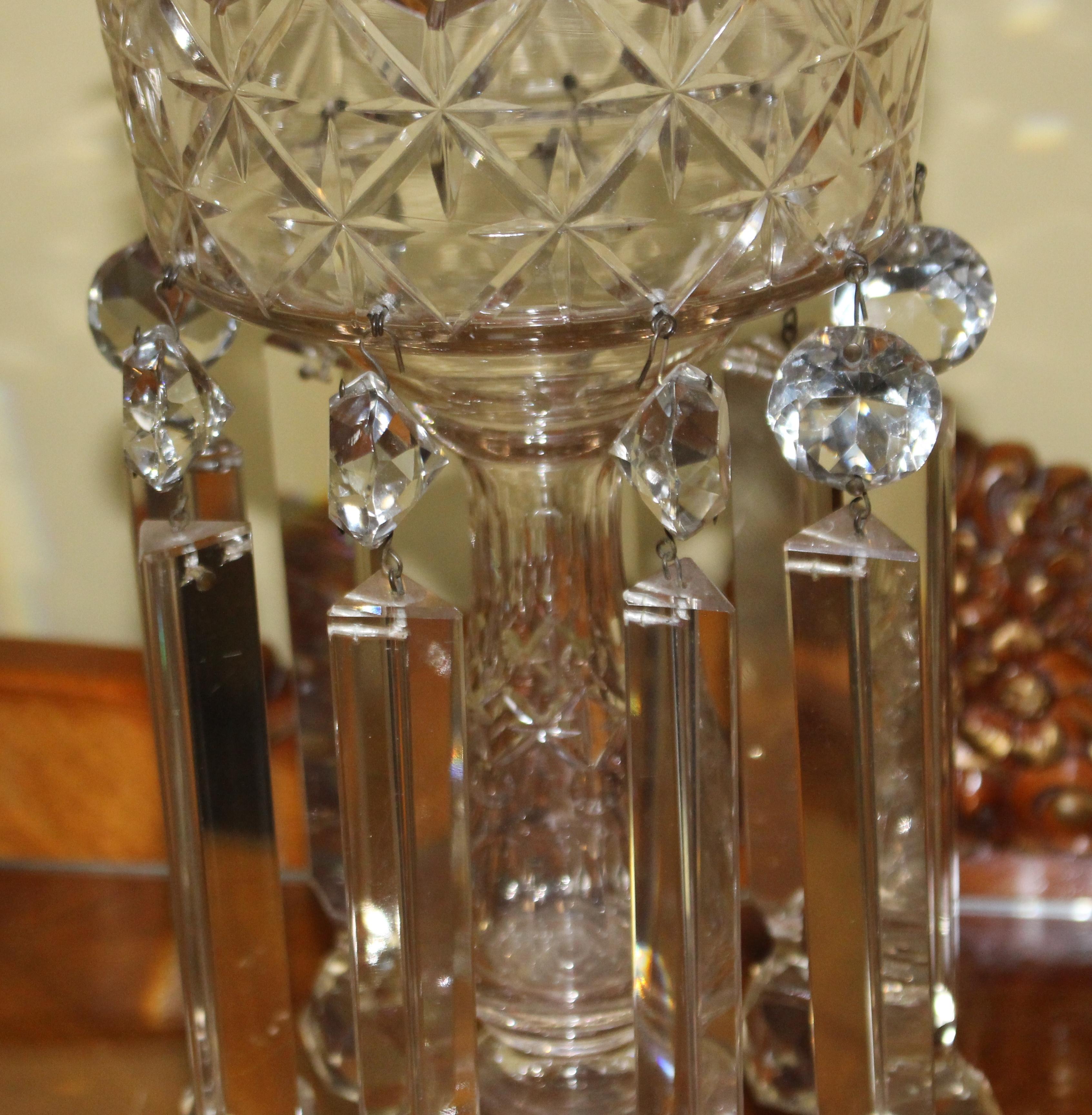 19th Century Pair of Heavy Georgian Cut Glass Lustres For Sale