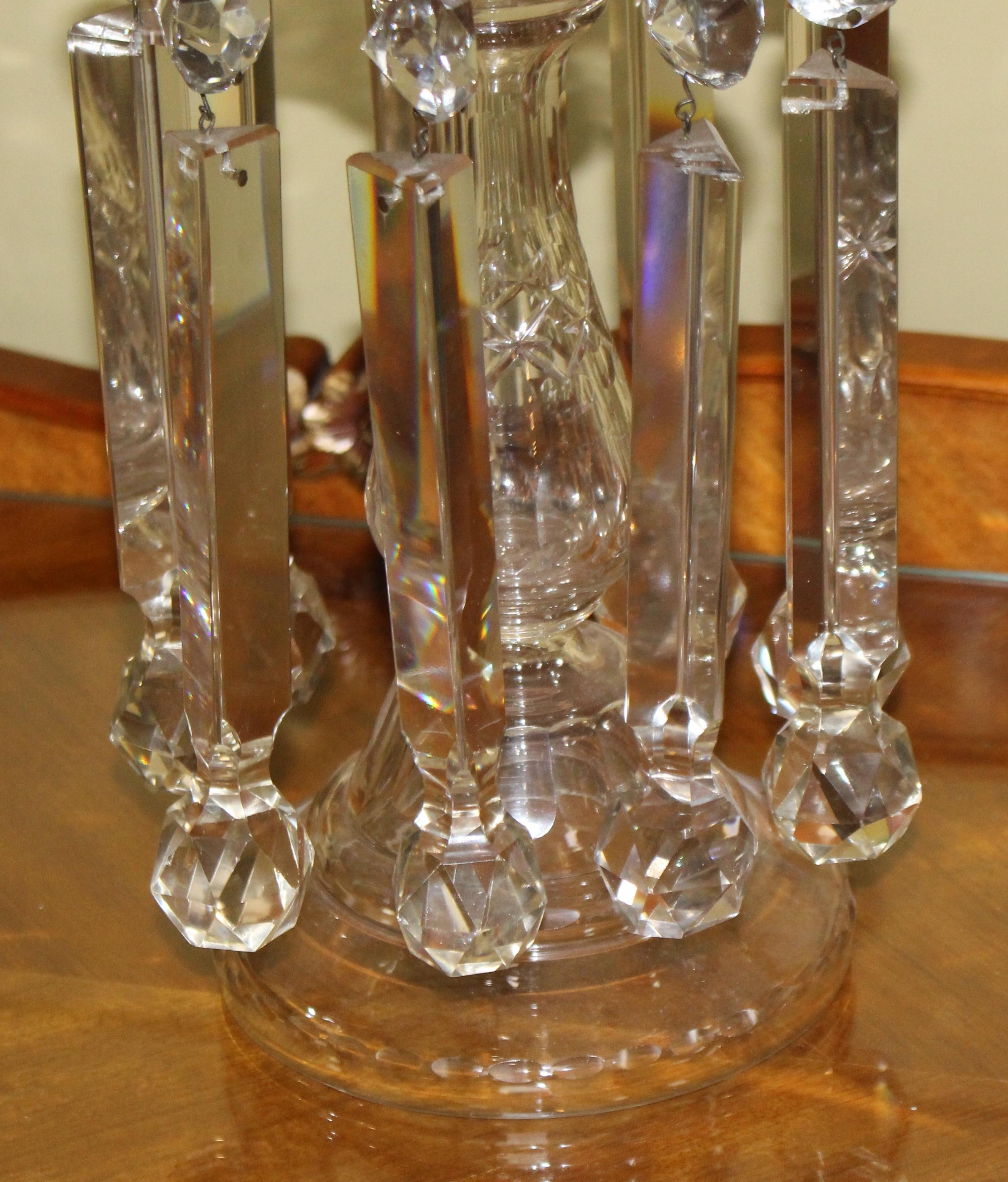 Crystal Pair of Heavy Georgian Cut Glass Lustres For Sale