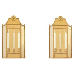 Pair of Heavy Gilt Wall Sconces With Three Lights