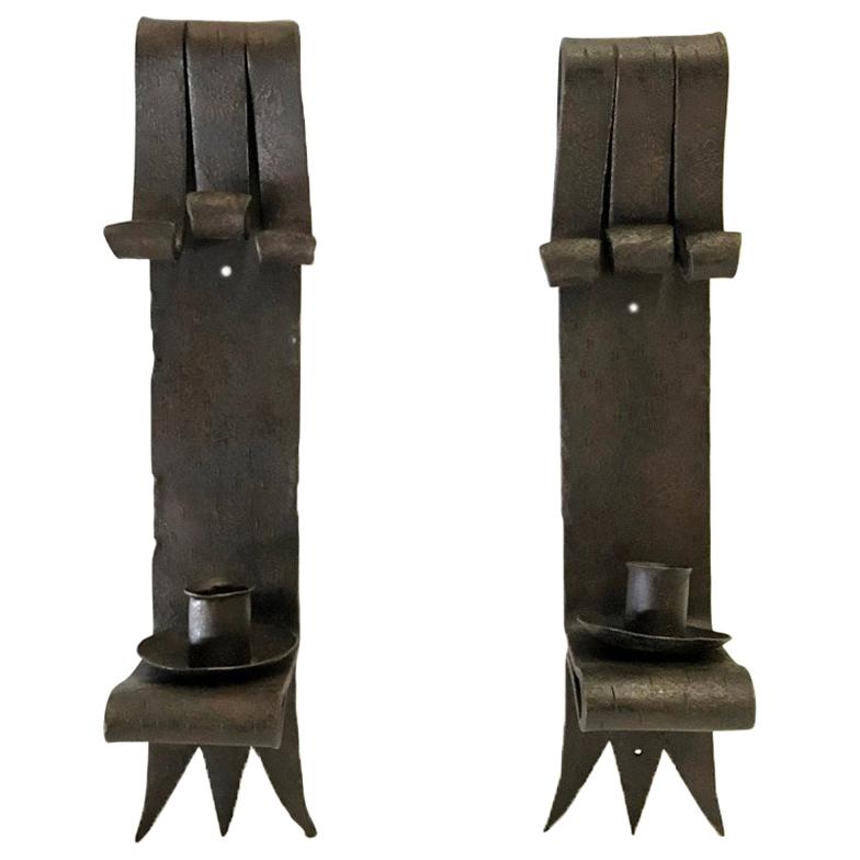 Pair of Heavy Hand Forged Iron Sconces