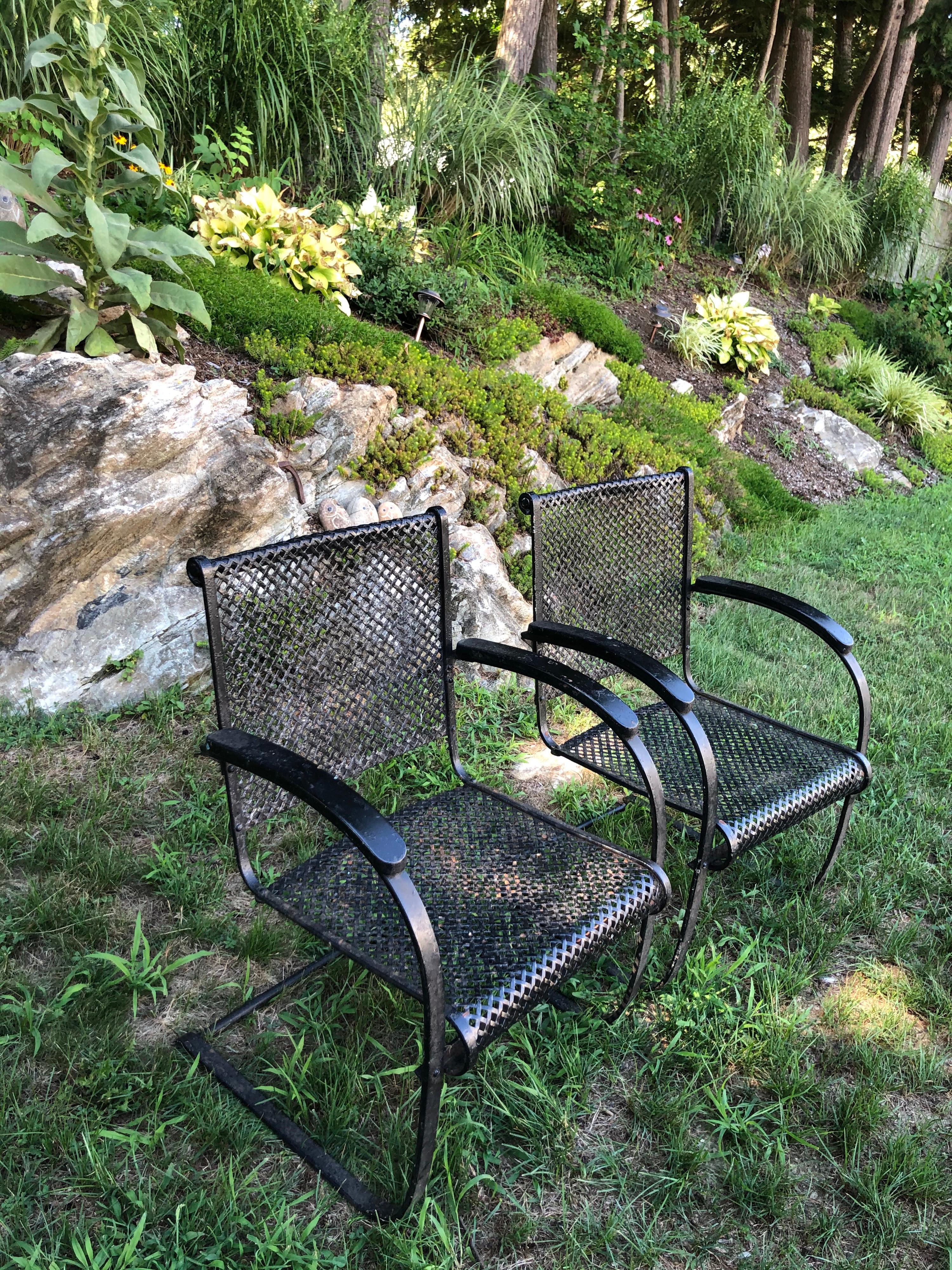 Mid-20th Century Pair of Heavy Iron Cantilever Garden Chairs from the 1930s