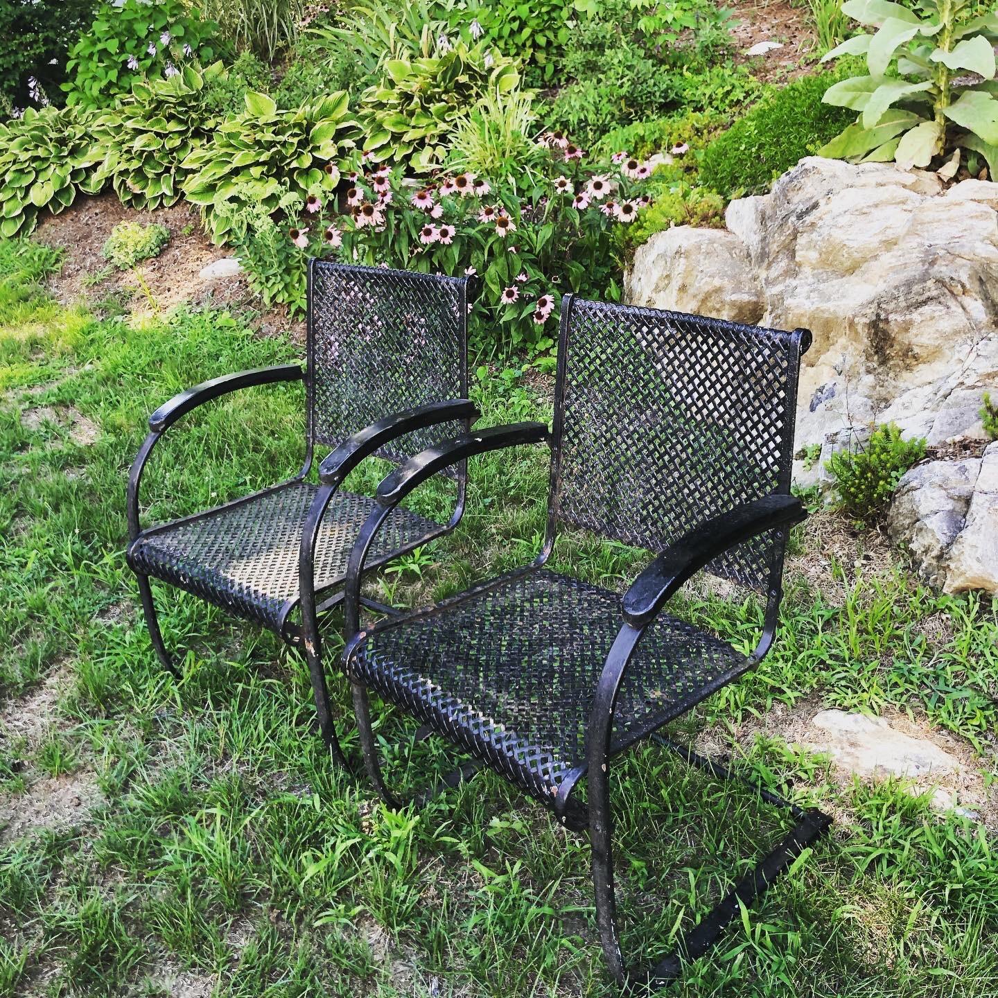 Steel Pair of Heavy Iron Cantilever Garden Chairs from the 1930s