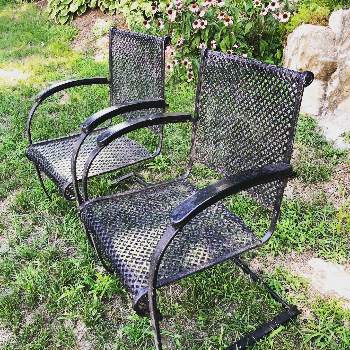 Pair of Heavy Iron Cantilever Garden Chairs from the 1930s 1