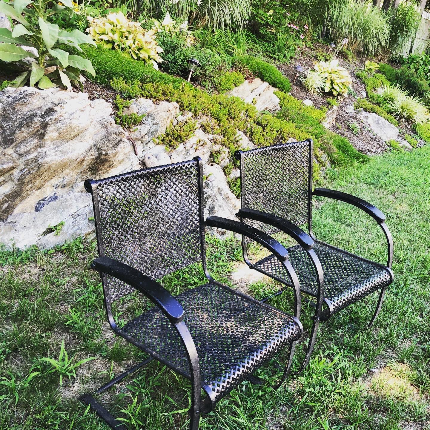 Pair of Heavy Iron Cantilever Garden Chairs from the 1930s 2