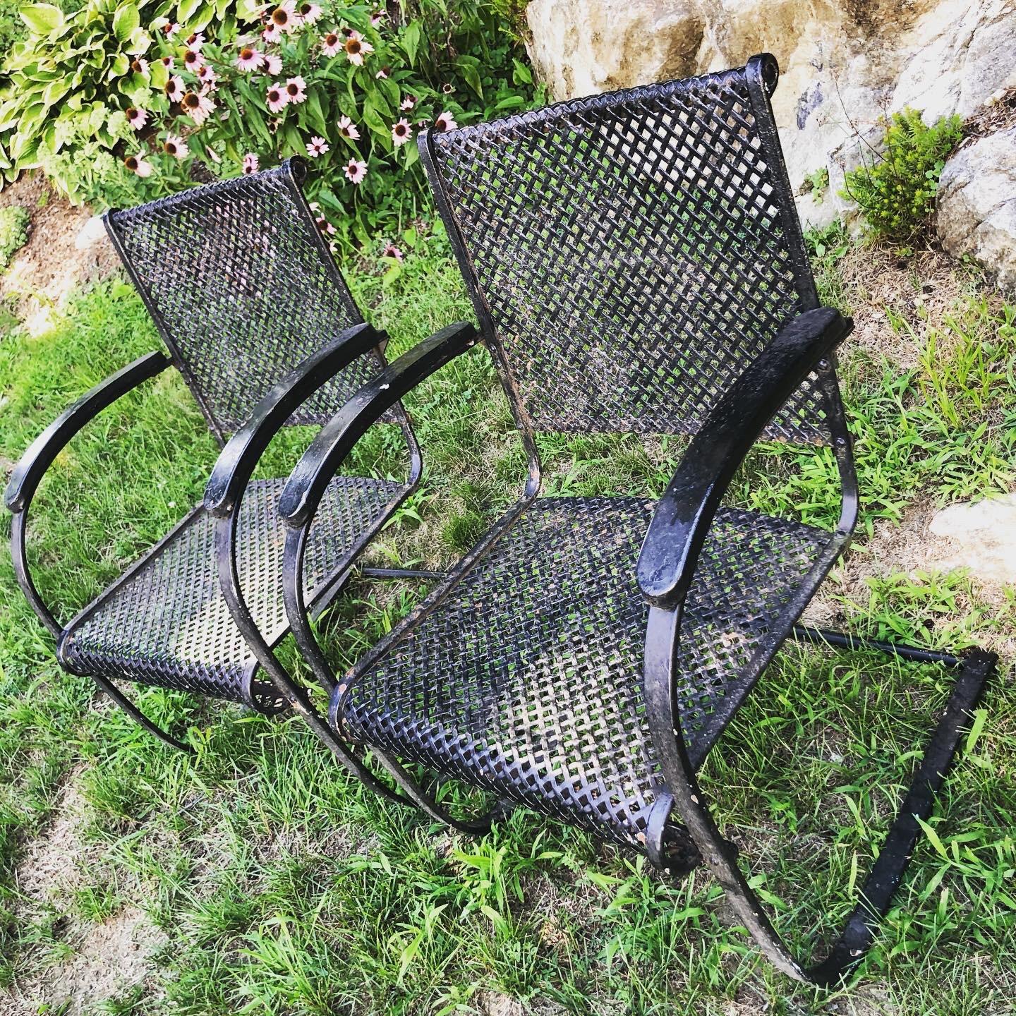 Pair of Heavy Iron Cantilever Garden Chairs from the 1930s 3