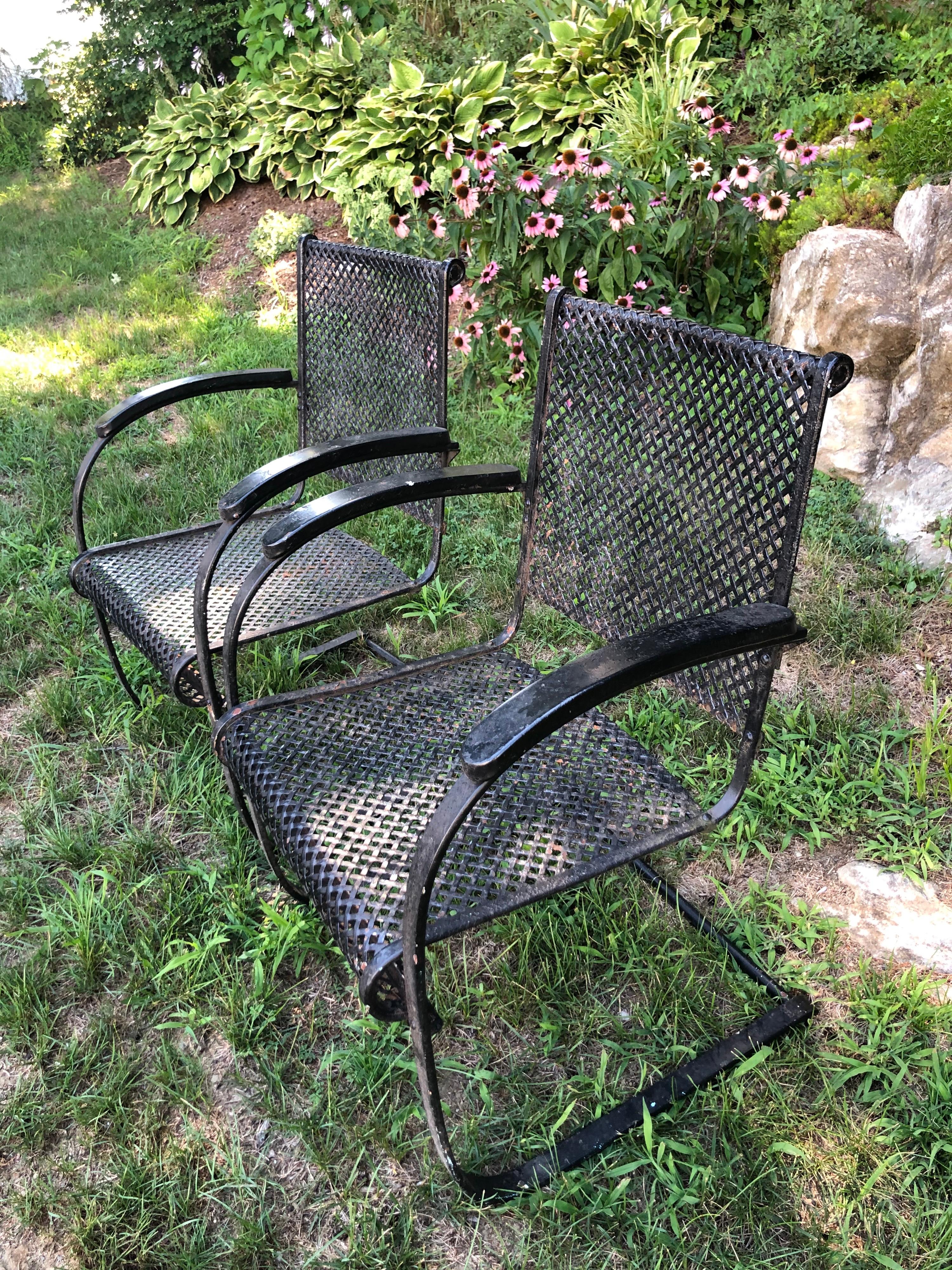 Art Deco Pair of Heavy Iron Cantilever Garden Chairs from the 1930s