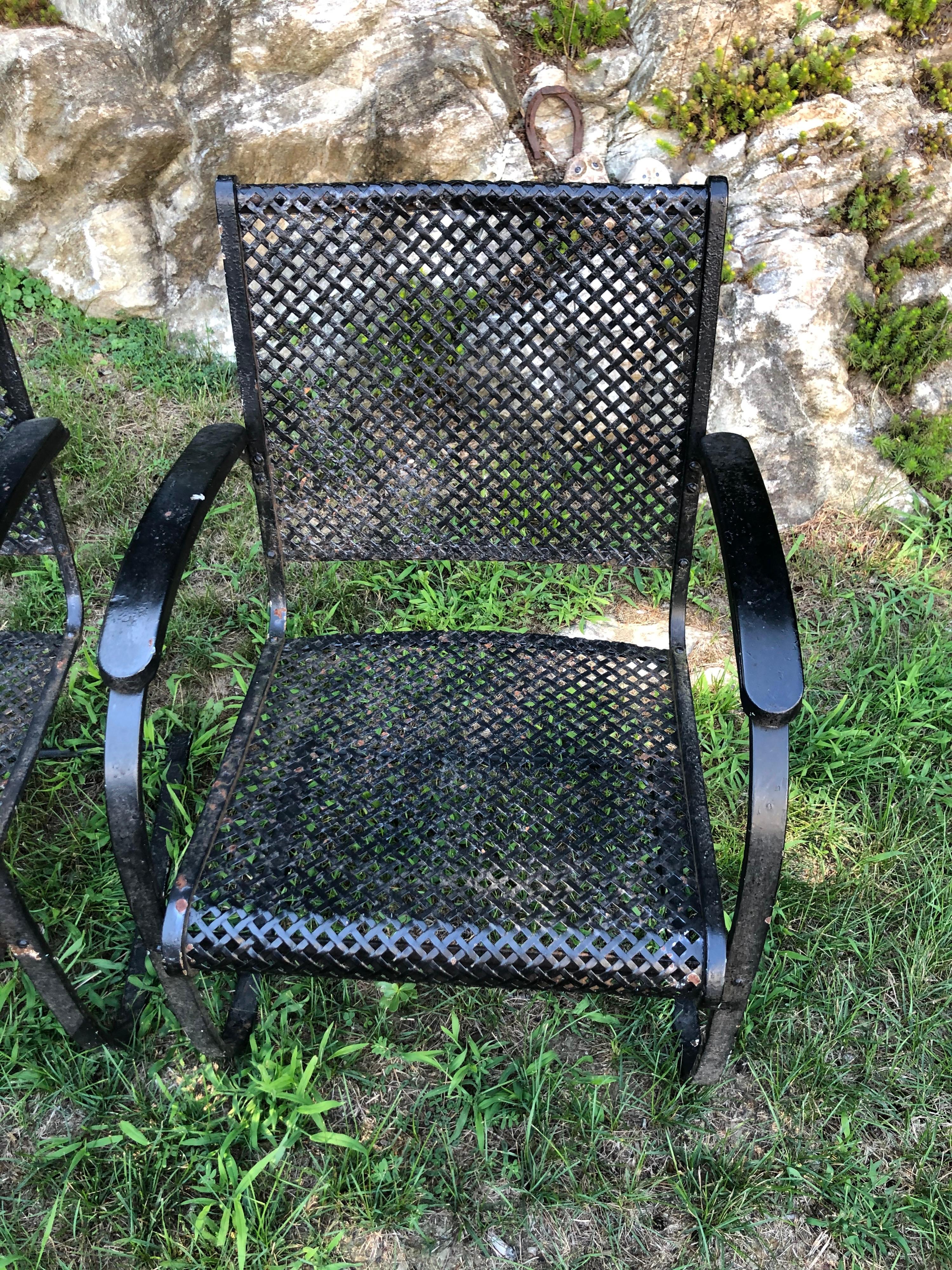 Welded Pair of Heavy Iron Cantilever Garden Chairs from the 1930s