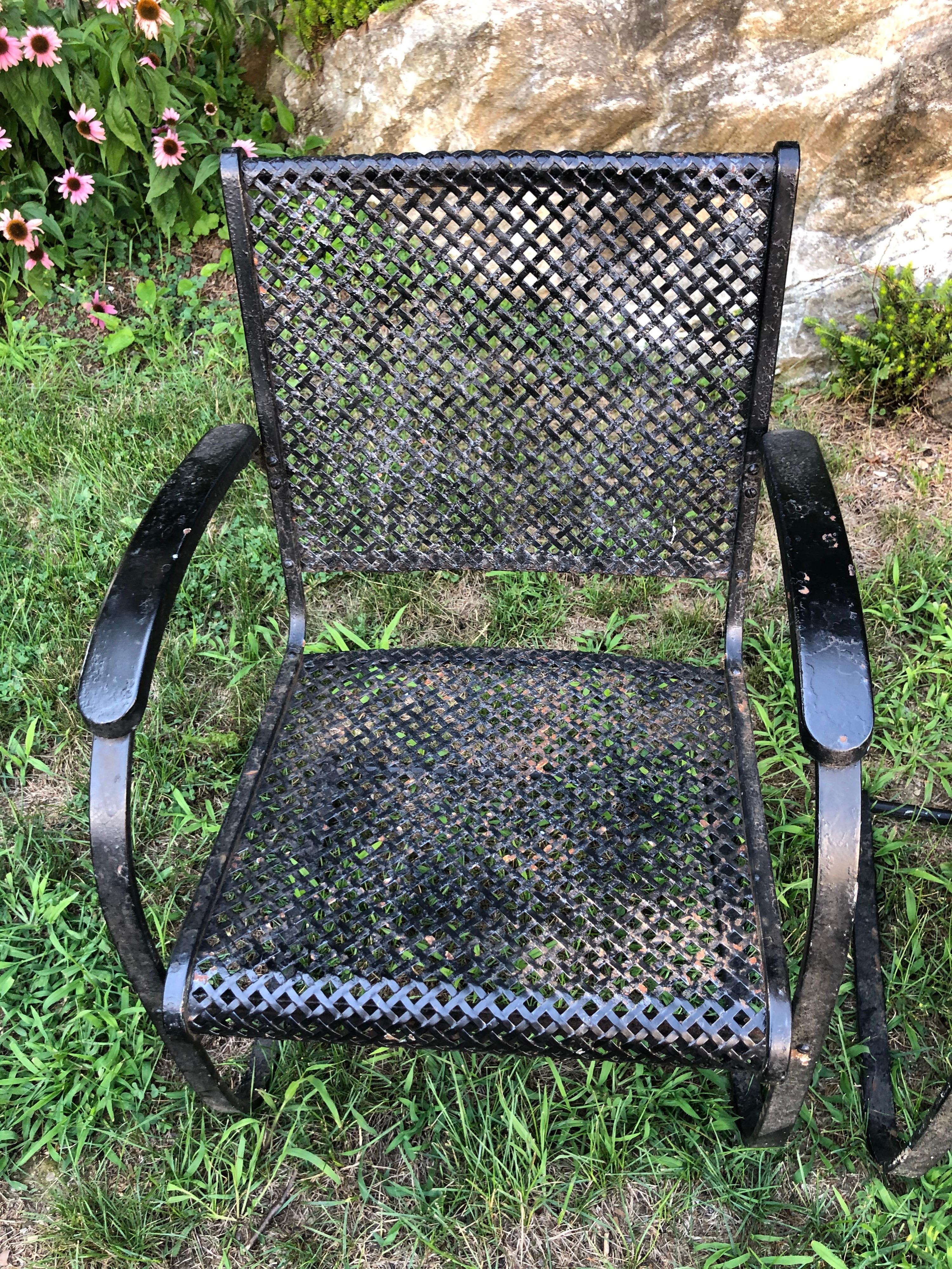 Pair of Heavy Iron Cantilever Garden Chairs from the 1930s In Good Condition In Redding, CT
