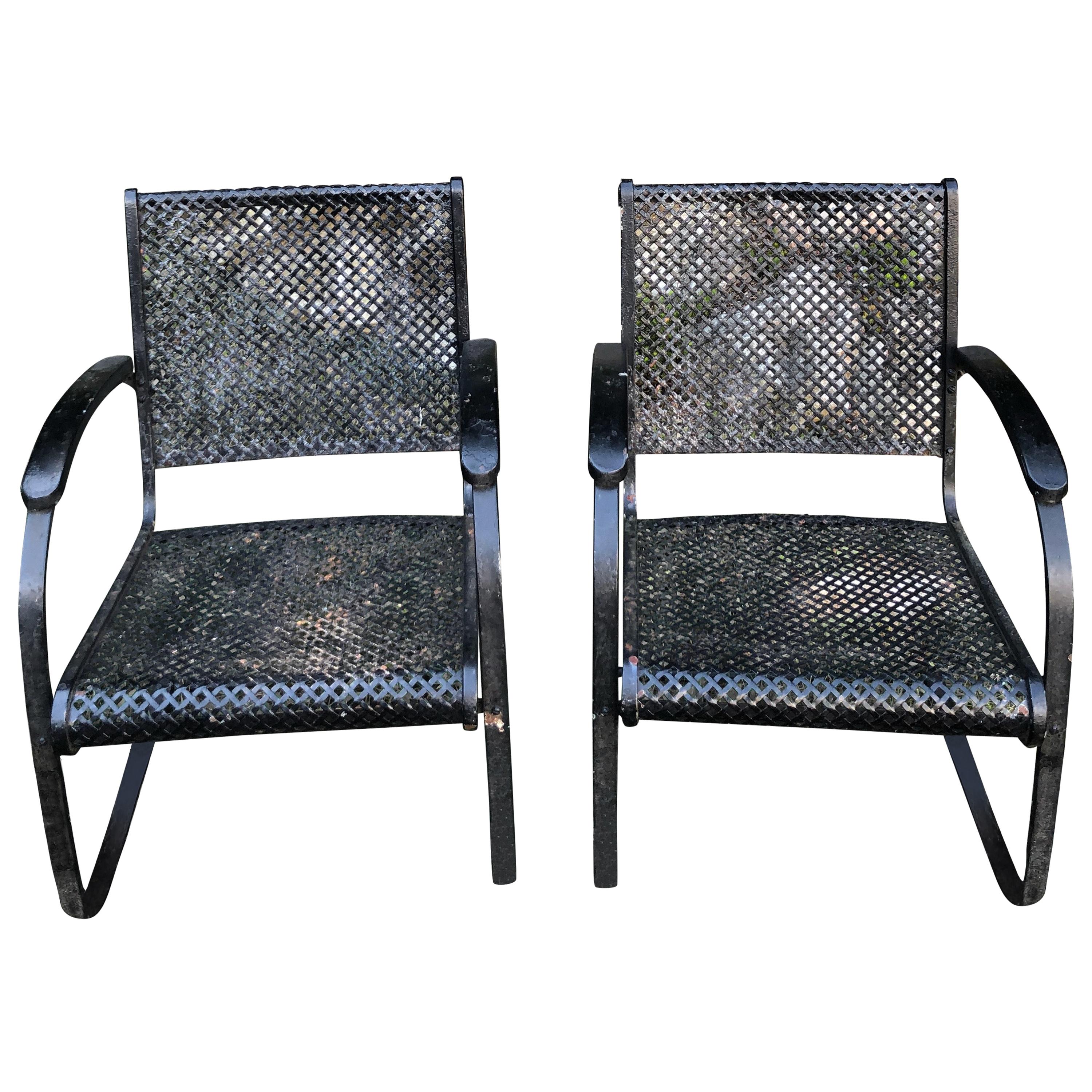 Pair of Heavy Iron Cantilever Garden Chairs from the 1930s