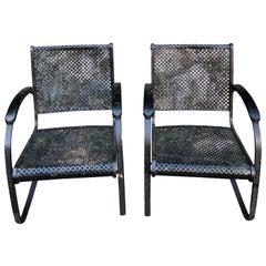 Vintage Pair of Heavy Iron Cantilever Garden Chairs from the 1930s