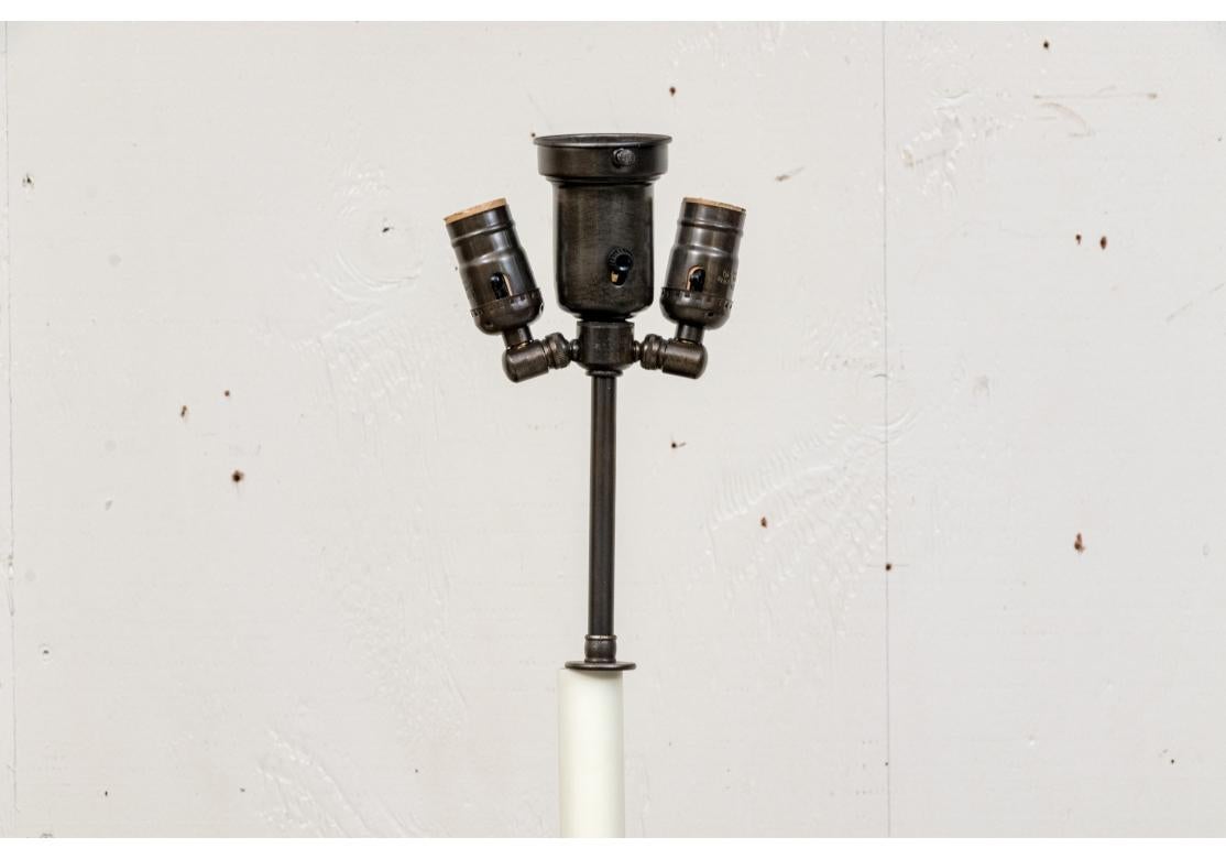 Pair Of Heavy Iron Industrial Style Floor Lamps In Distressed Condition For Sale In Bridgeport, CT