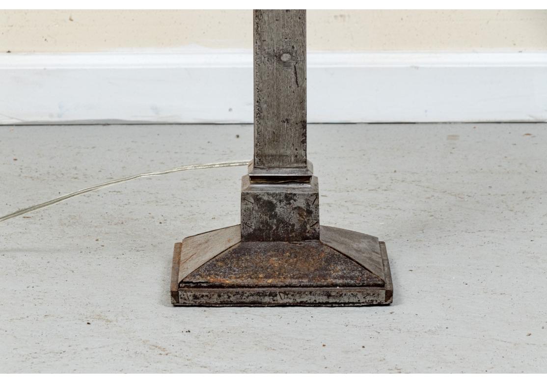 Glass Pair Of Heavy Iron Industrial Style Floor Lamps For Sale