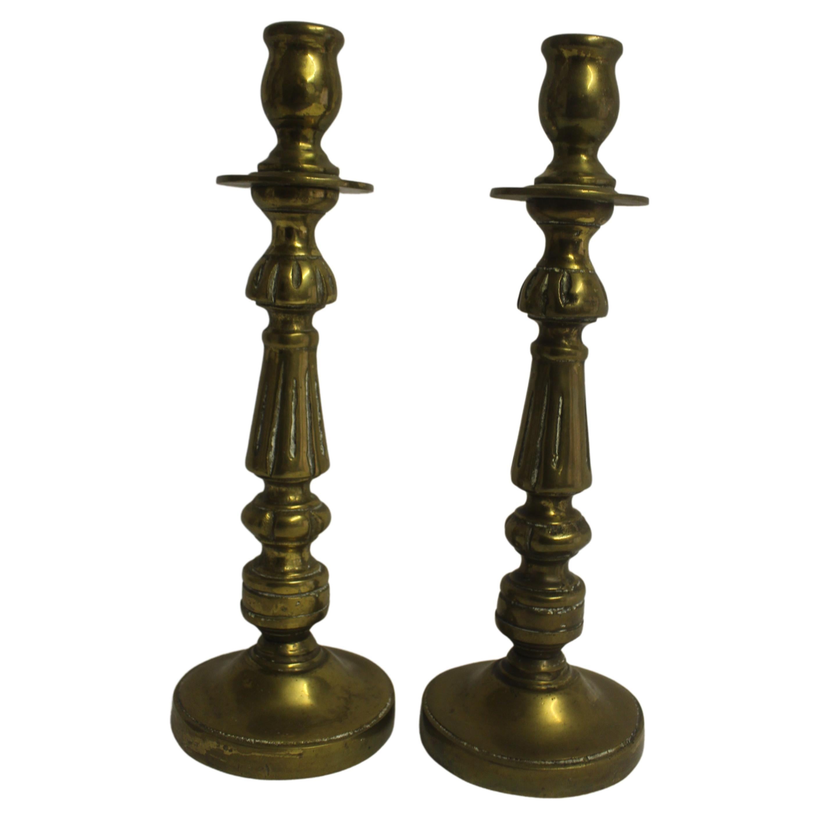 Pair of Heavy Italian Solid Brass Candle Holder, 19th C