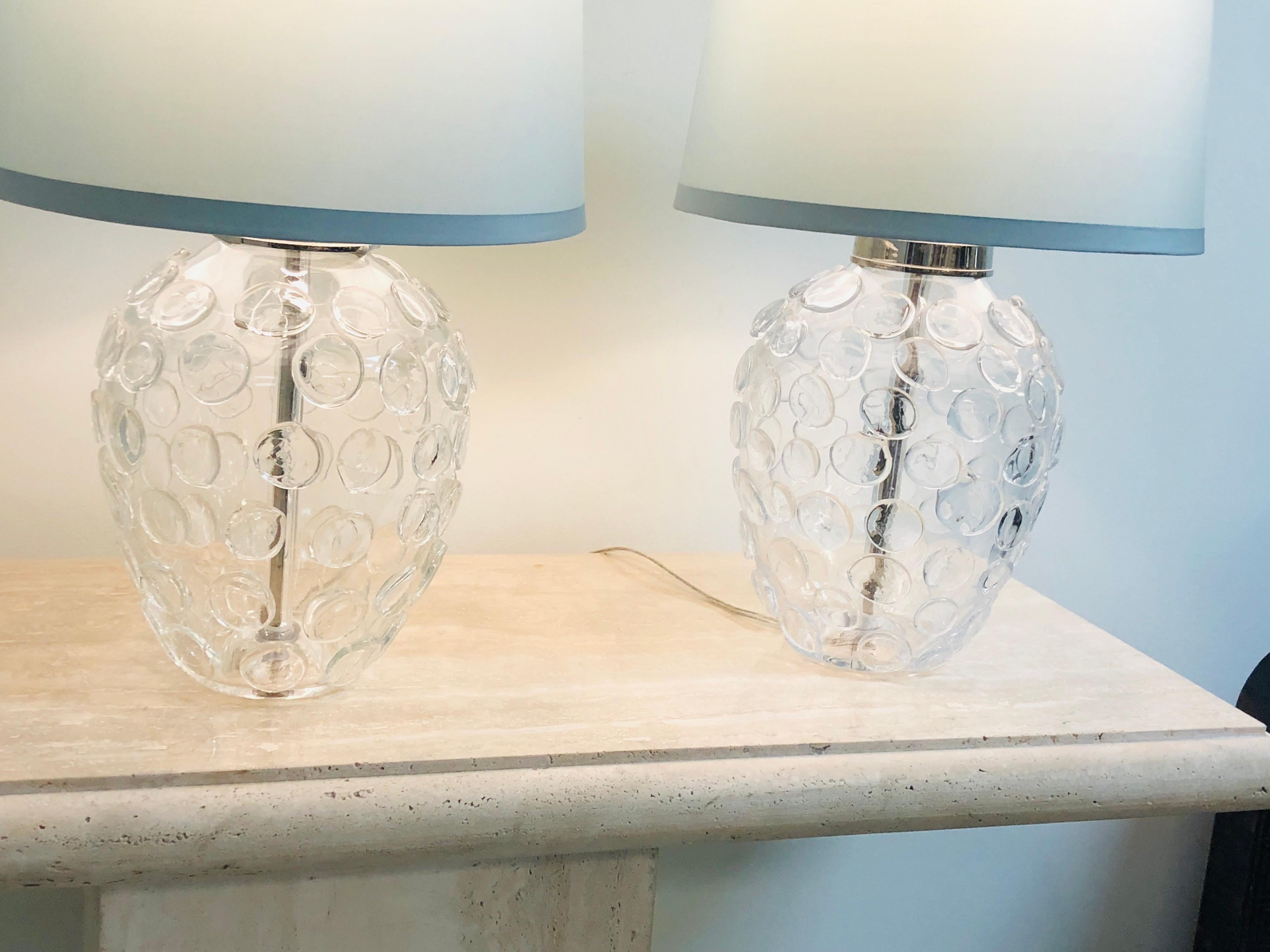 Pair of Heavy Organic Art Glass Lamps by Vaughan In Good Condition In Miami, FL