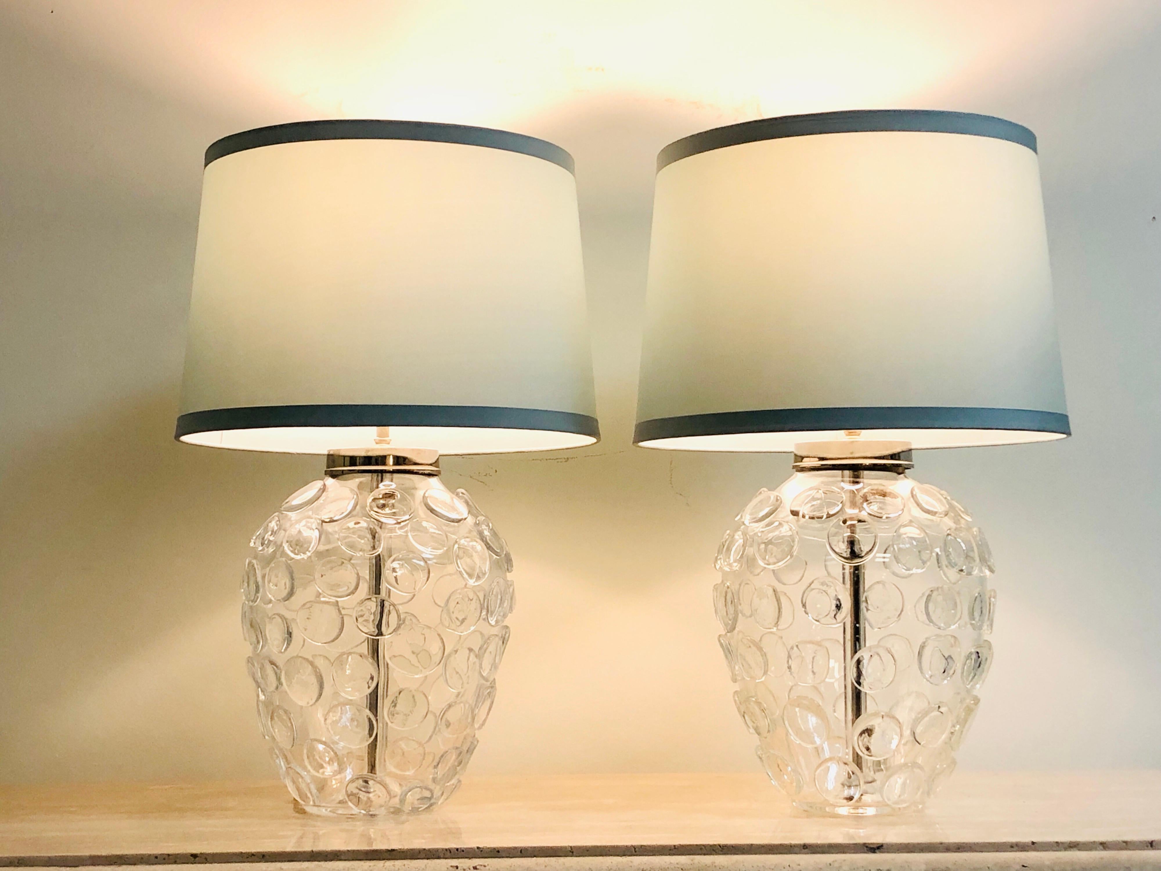 Contemporary Pair of Heavy Organic Art Glass Lamps by Vaughan