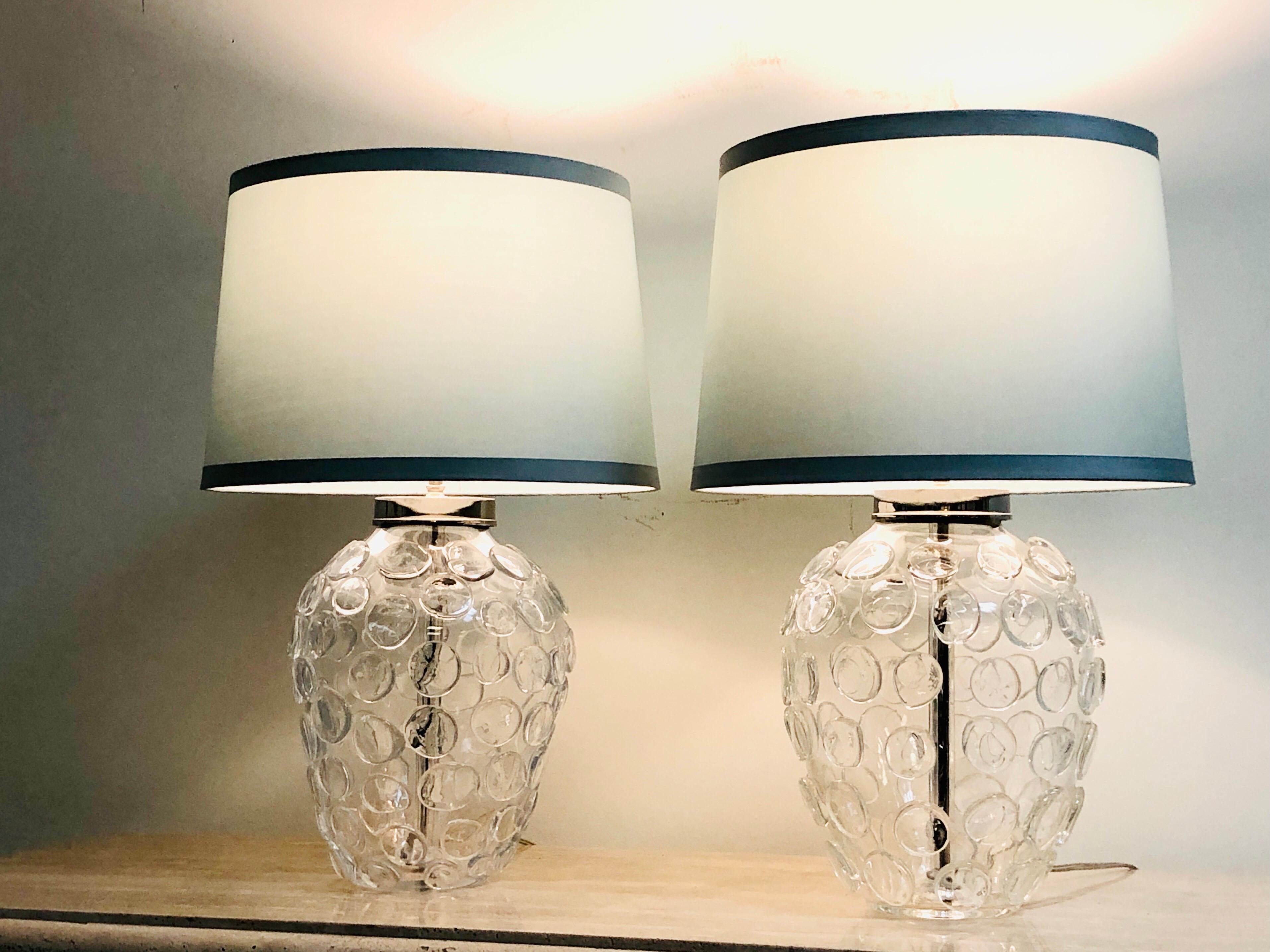 Pair of Heavy Organic Art Glass Lamps by Vaughan 1