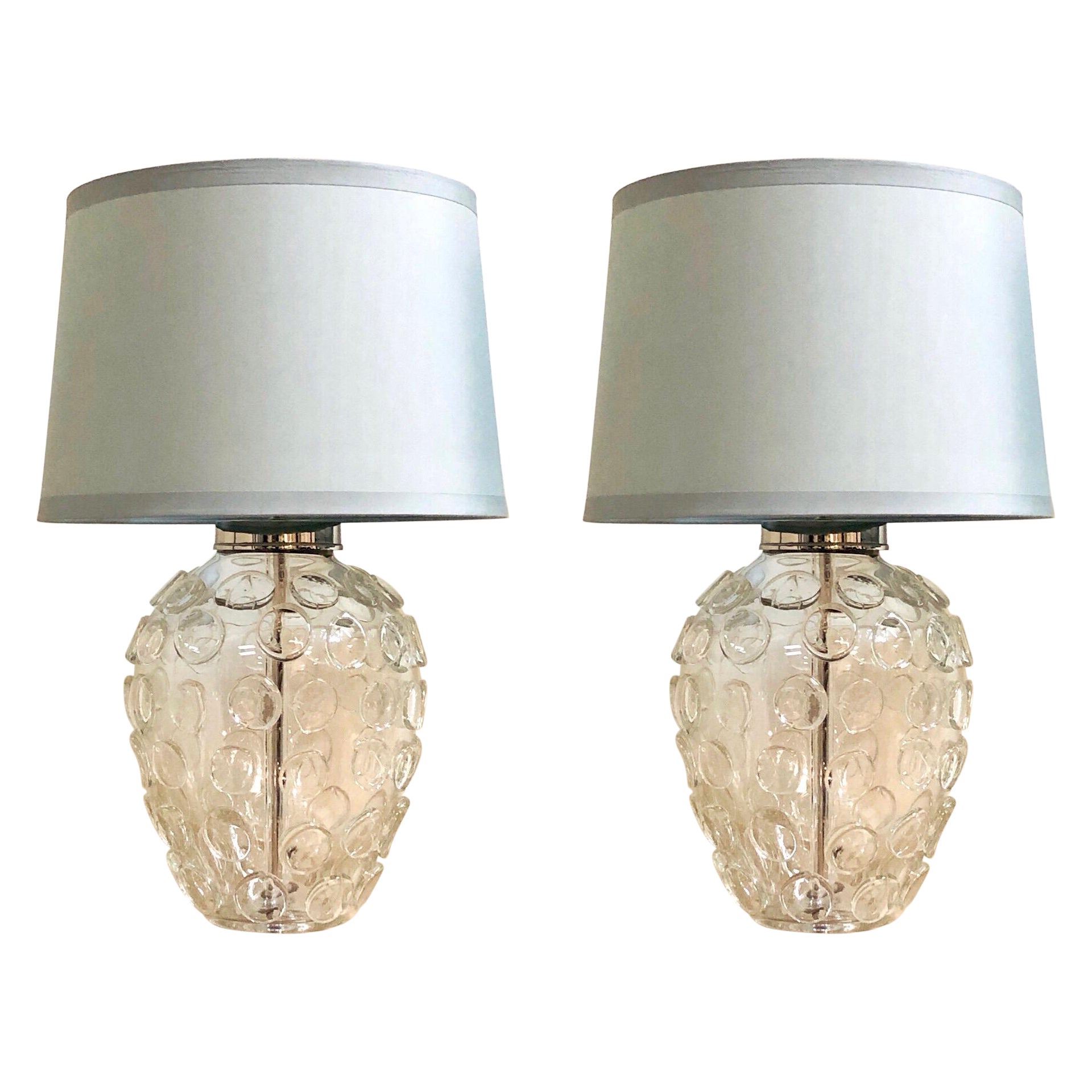 Pair of Heavy Organic Art Glass Lamps by Vaughan